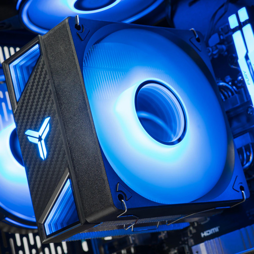 A large main feature product image of PLE Ghost RX 9070 XT Prebuilt Ready To Go Gaming PC