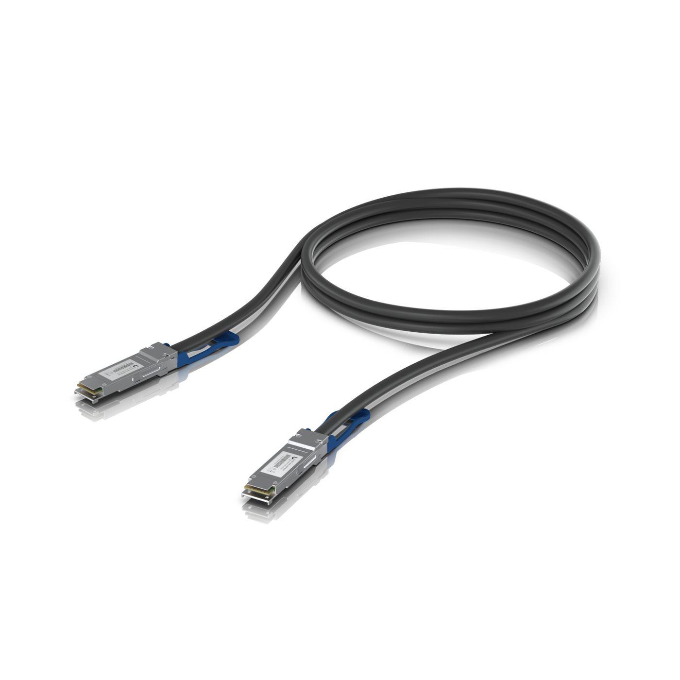 A large main feature product image of Ubiquiti UniFi QSFP28 100Gbps Direct Attach Cable (1m)