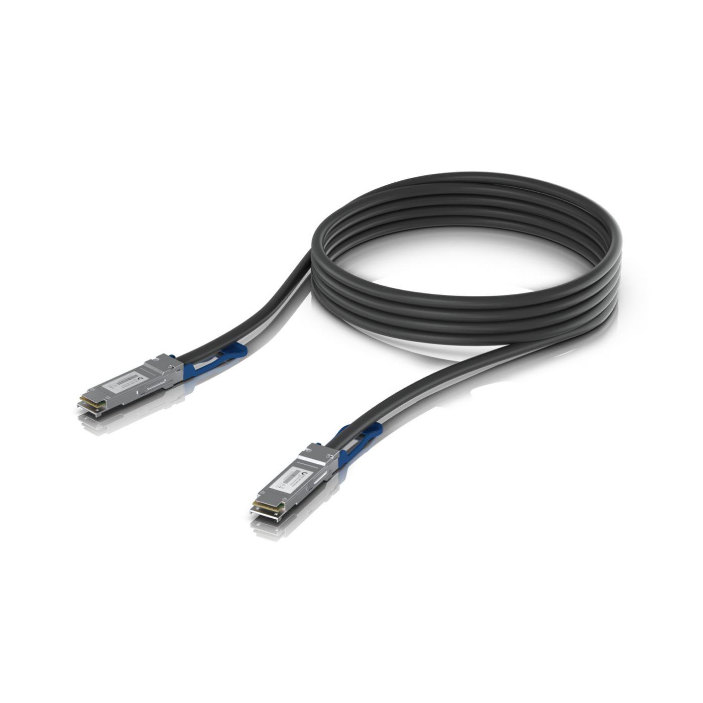 A large main feature product image of Ubiquiti UniFi QSFP28 100Gbps Direct Attach Cable (3m)