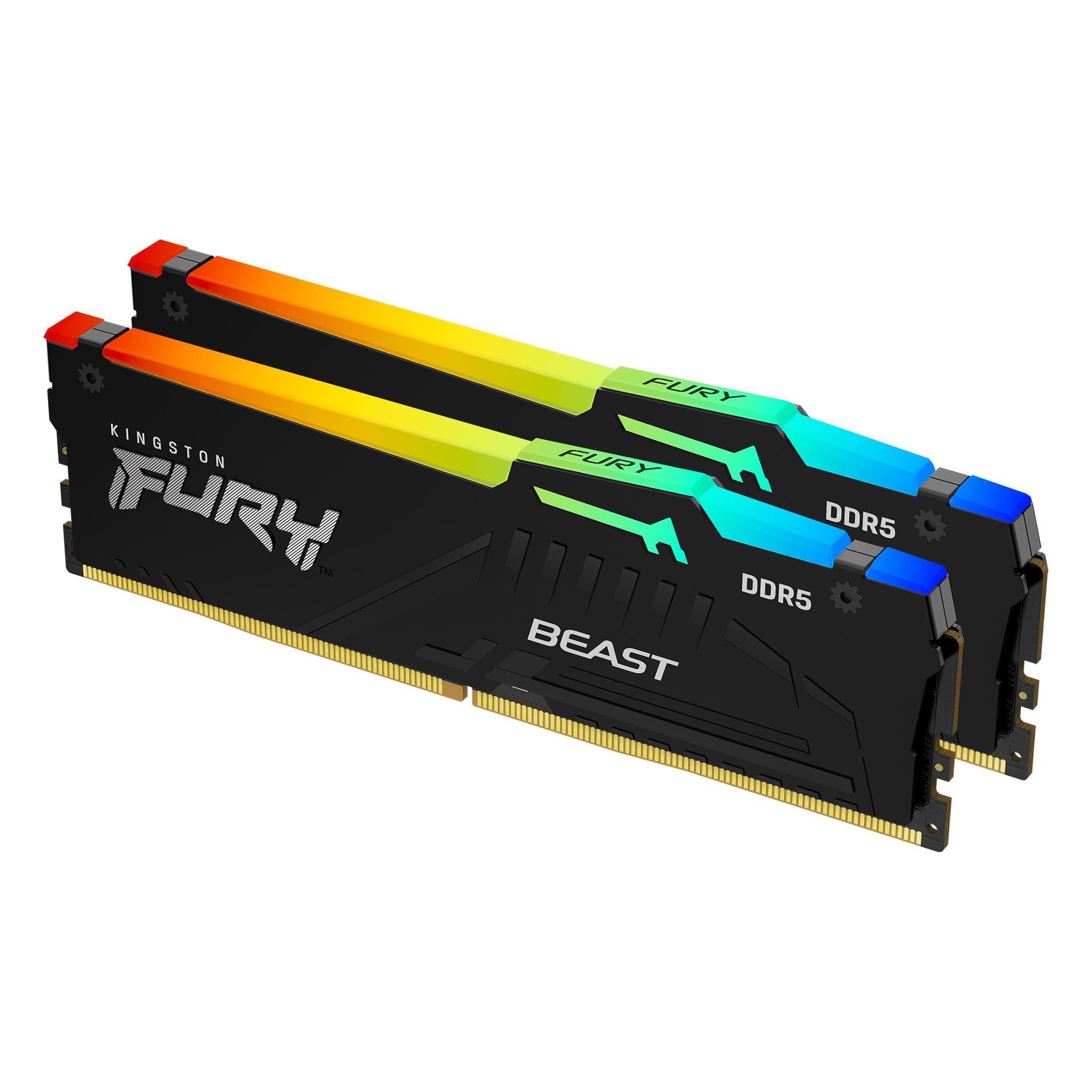 A large main feature product image of Kingston FURY Beast RGB 128GB Kit (2x64GB) DDR5-5600 C36 ECC