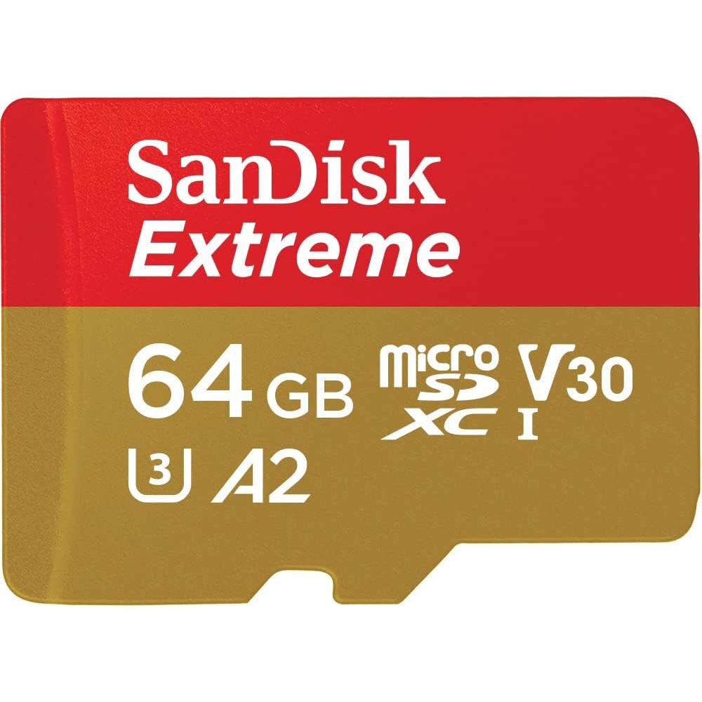 A large main feature product image of SanDisk Extreme microSDXC U3 V30 A2 UHS-I microSD Card - 64GB