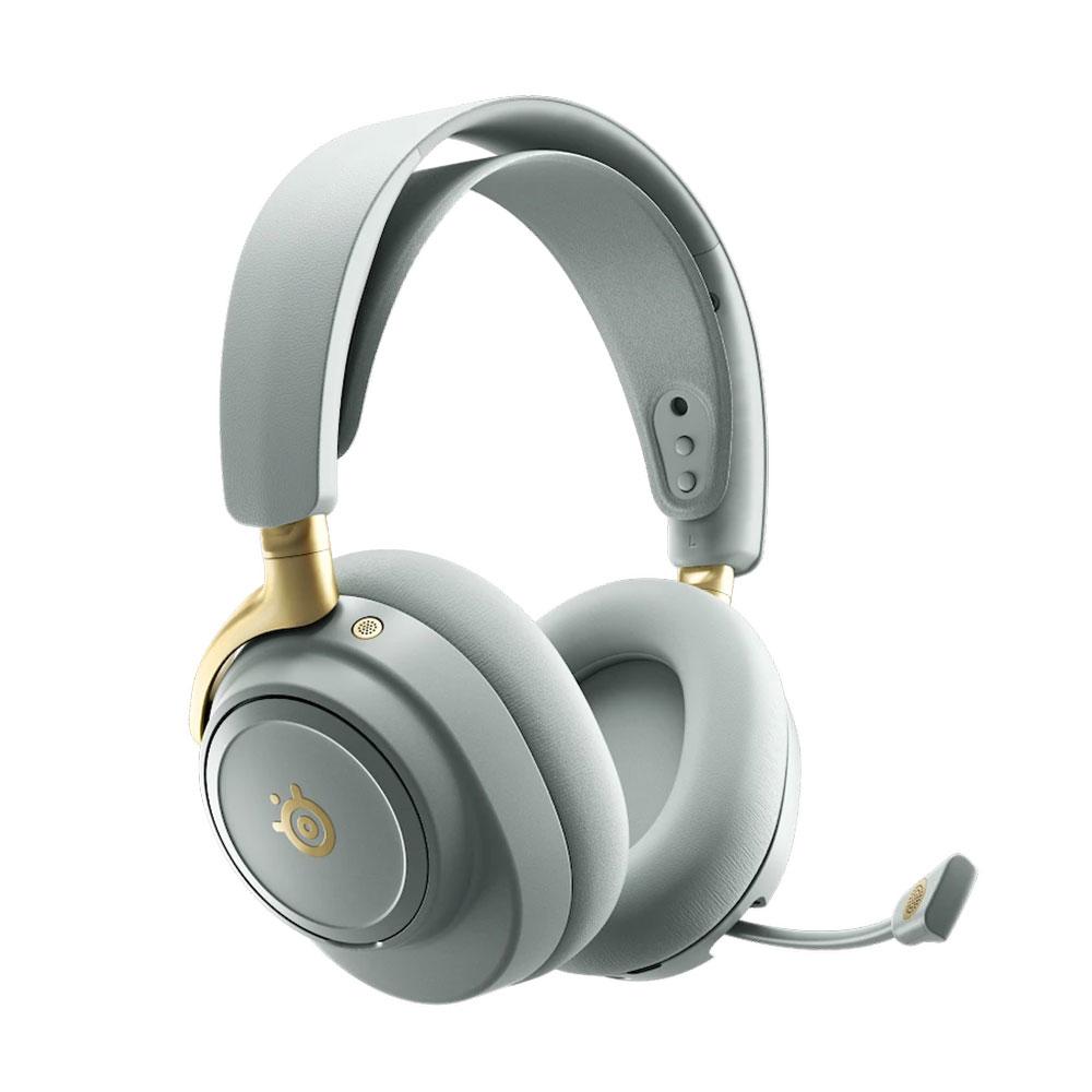 A large main feature product image of SteelSeries Arctis Nova Elite Hi-Res Wireless ANC Gaming Headset - Sage & Gold
