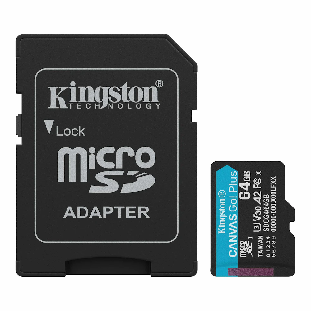 A large main feature product image of Kingston Canvas Go! Plus microSDXC U3 V30 A2 UHS-I microSD Card - 64GB