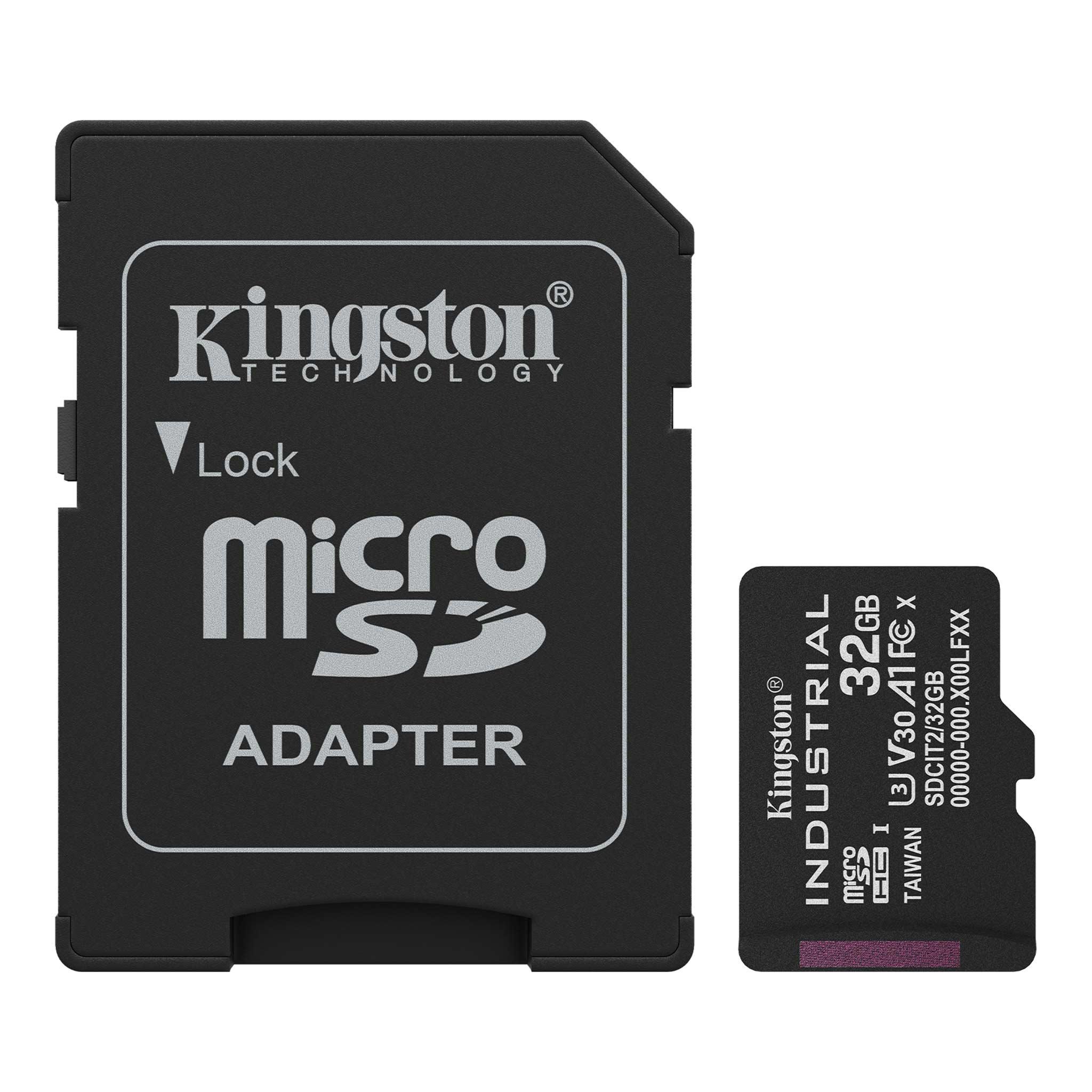 A large main feature product image of Kingston Industrial microSDHC U3 V30 A1 UHS-I SD Card - 32GB