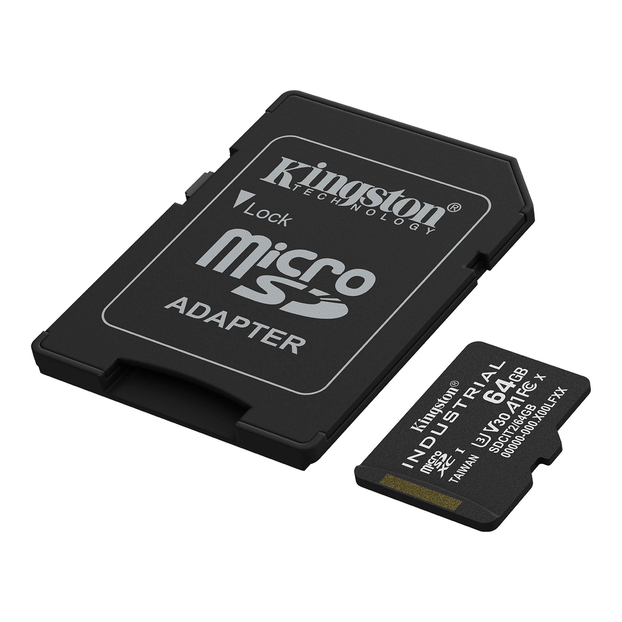 A large main feature product image of Kingston Industrial microSDHC U3 V30 A1 UHS-I SD Card - 64GB