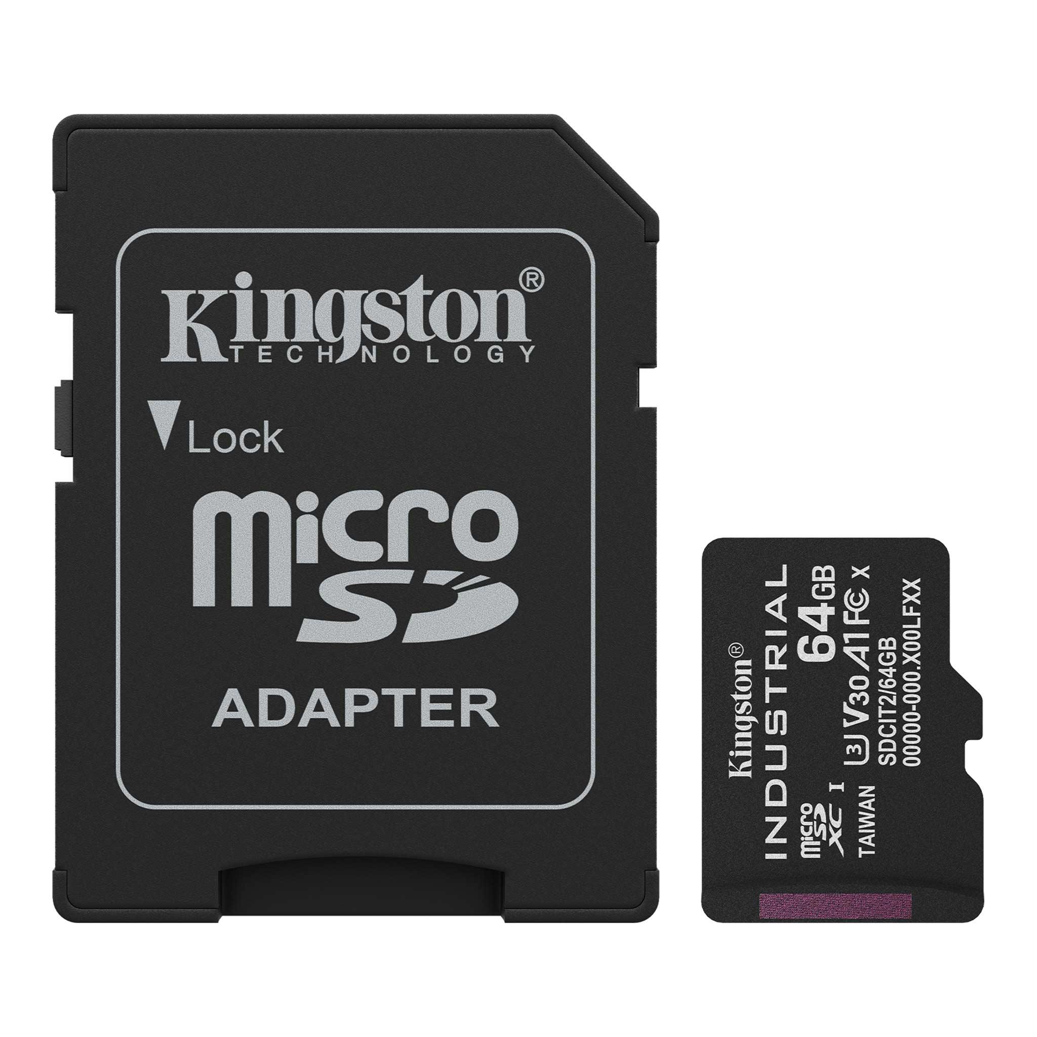 A large main feature product image of Kingston Industrial microSDHC U3 V30 A1 UHS-I SD Card - 64GB