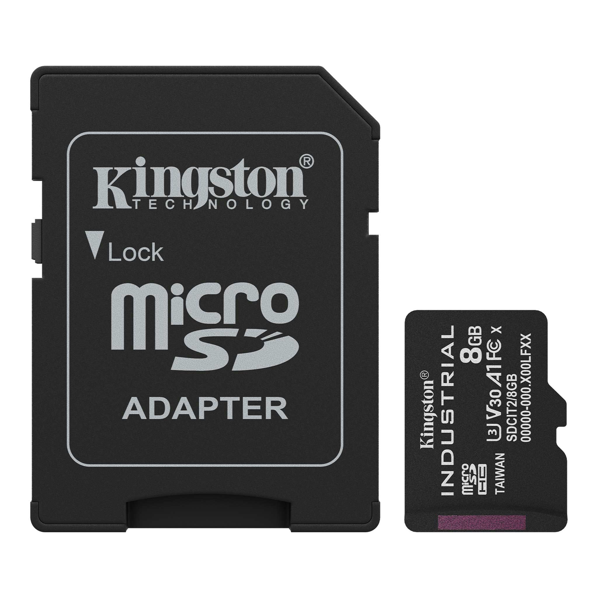 A large main feature product image of Kingston Industrial microSDHC U3 V30 A1 UHS-I SD Card - 8GB