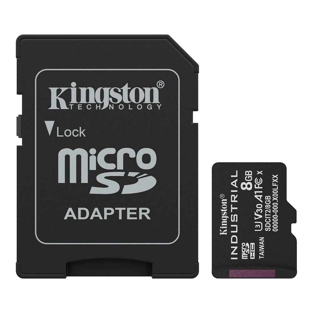 A large main feature product image of Kingston Industrial microSDHC U3 V30 A1 UHS-I SD Card - 8GB