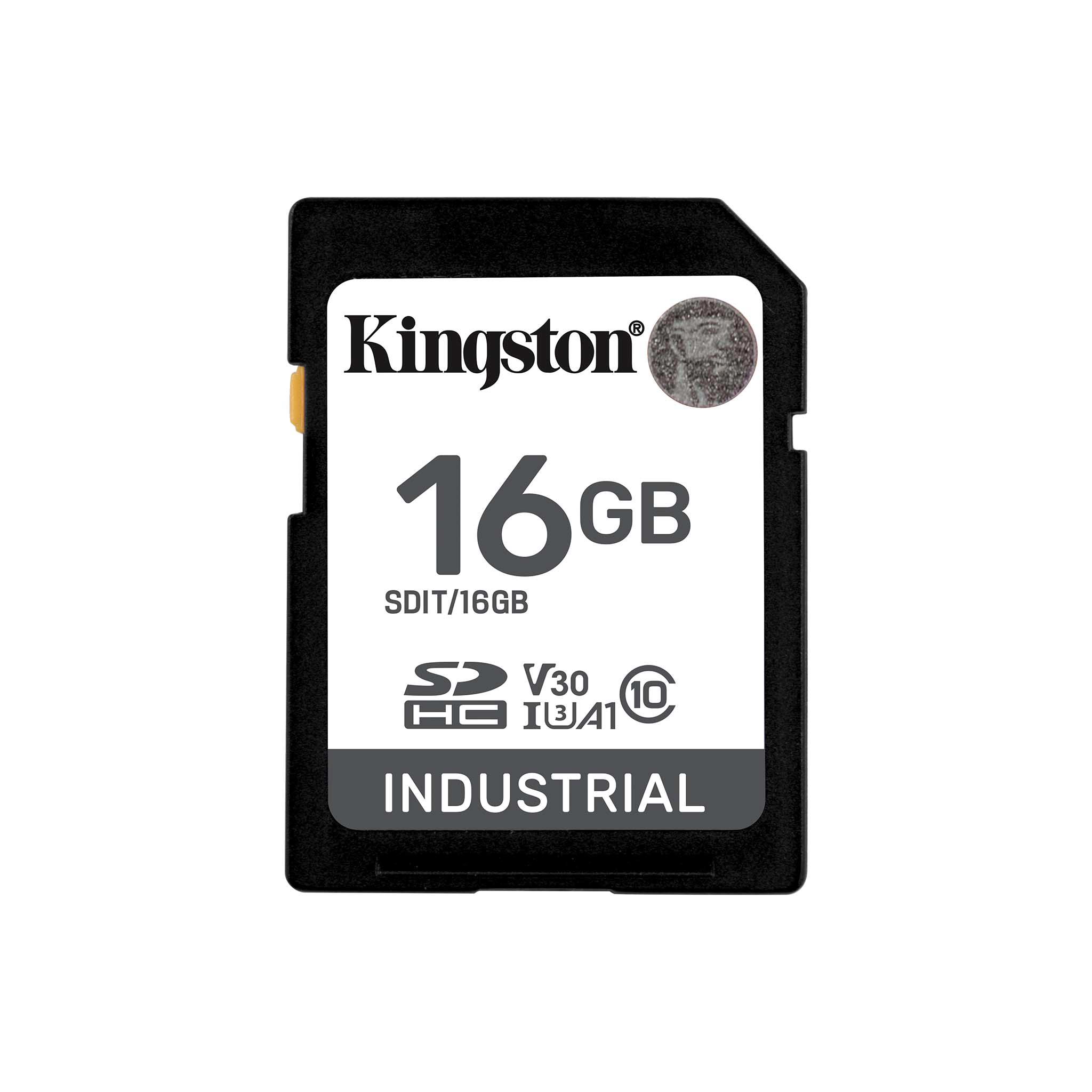 A large main feature product image of Kingston Industrial SDHC U3 V30 A1 UHS-I SD Card - 16GB