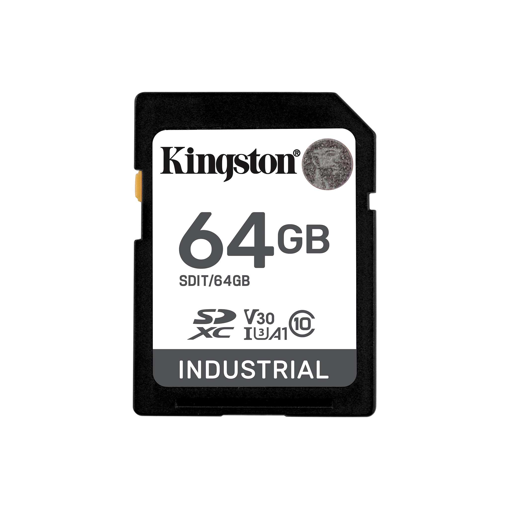 A large main feature product image of Kingston Industrial SDHC U3 V30 A1 UHS-I SD Card - 64GB
