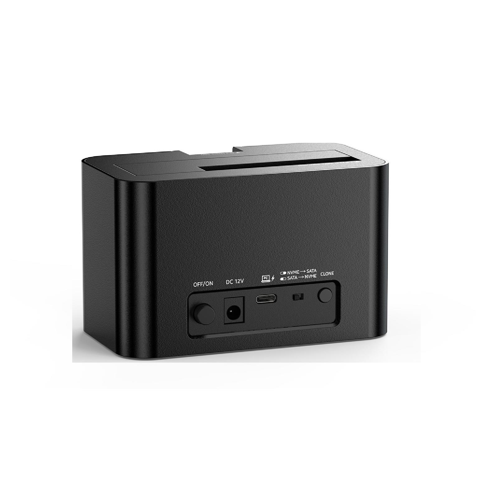 A large main feature product image of Volans Dual Bay USB-C Aluminium Docking Station for 2.5″/3.5″ HDD + M.2 SSD with Clone