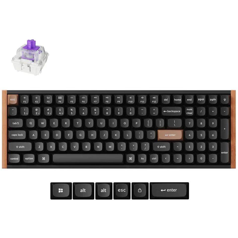 A large main feature product image of EX-DEMO Keychron K4 HE - QMK Wireless Magnetic Keyboard Side Wood Frame Edition - Black (Gateron Double-Rail Nebula Switch)
