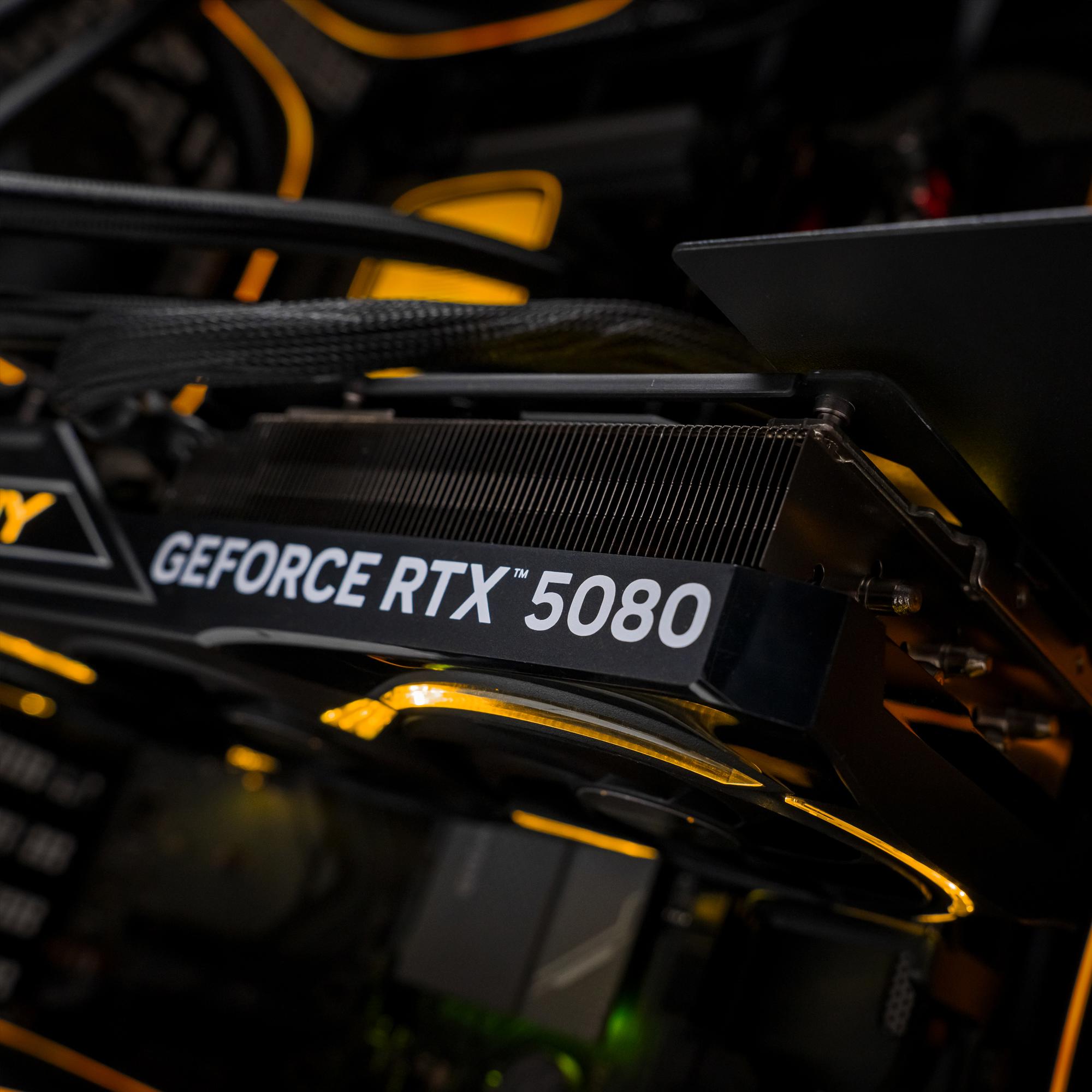A large main feature product image of PLE Helios RTX 5080 Prebuilt Ready To Go Gaming PC