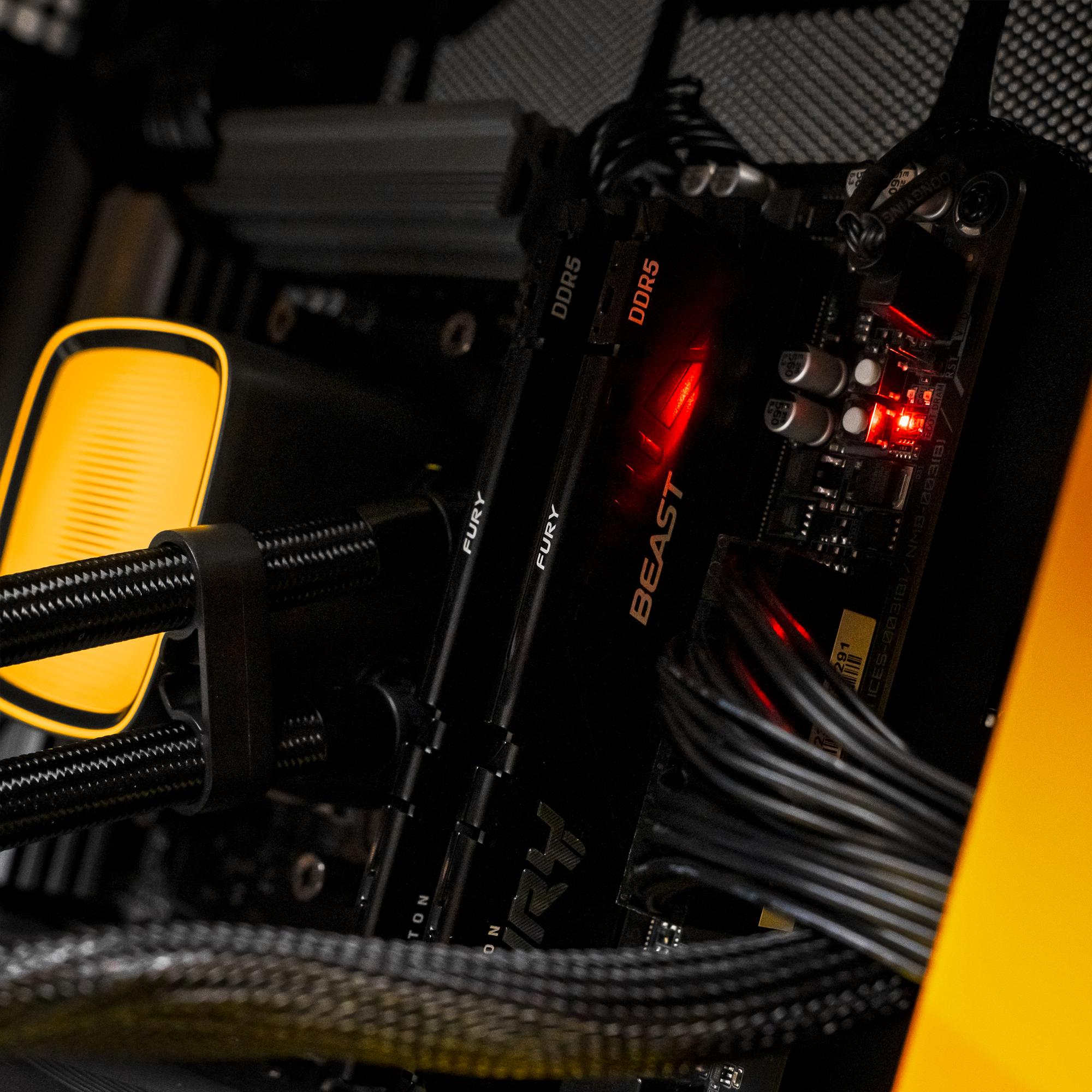 A large main feature product image of PLE Helios RTX 5080 Prebuilt Ready To Go Gaming PC