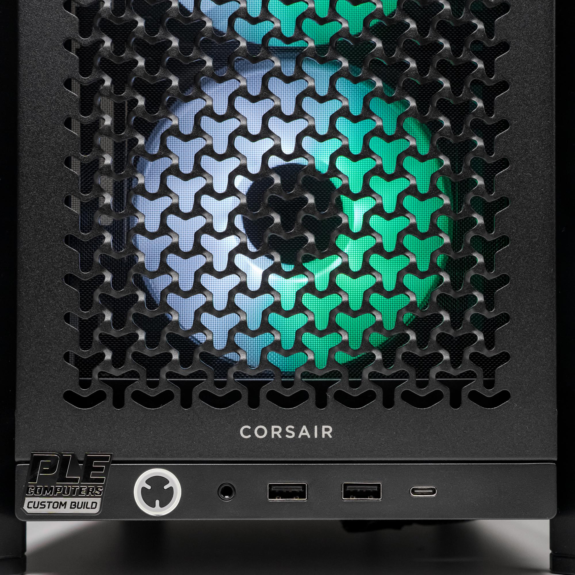 A large main feature product image of PLE Ivy RTX 5060 Ti Prebuilt Ready To Go Gaming PC