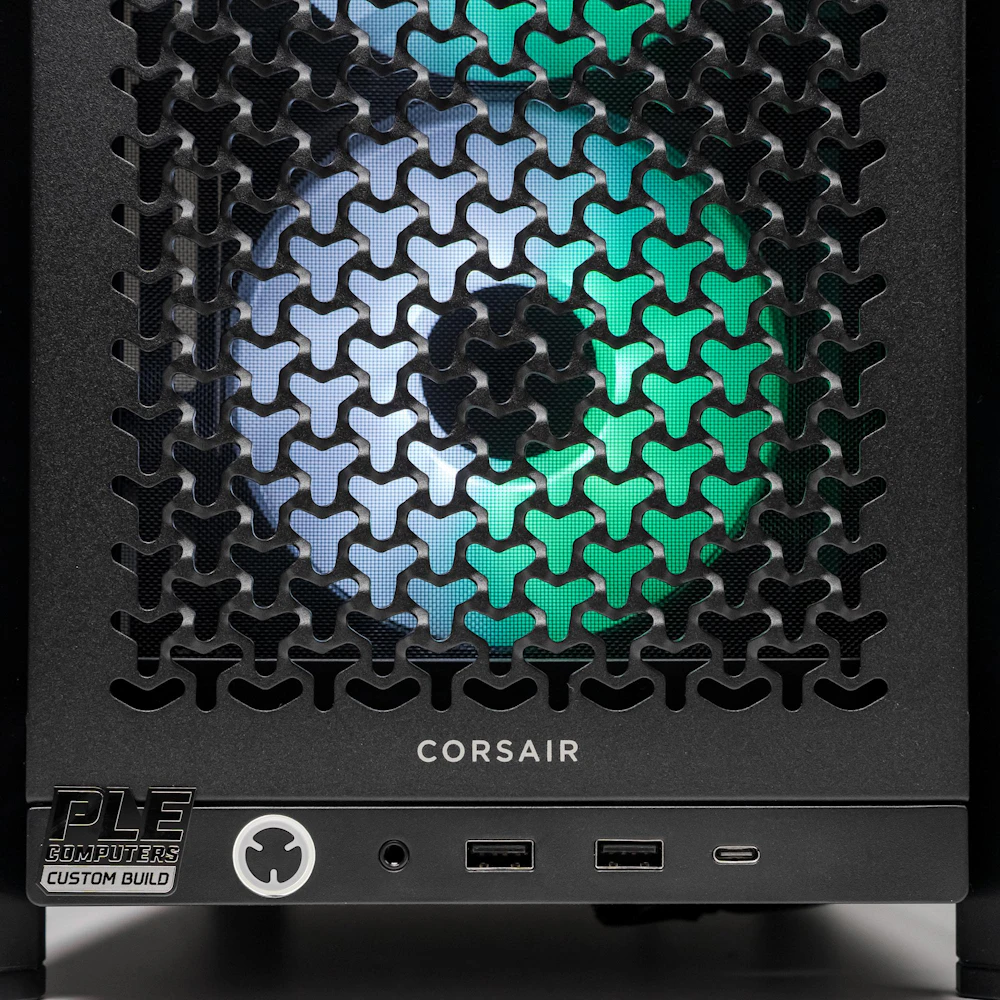 A large main feature product image of PLE Ivy RTX 5060 Ti Prebuilt Ready To Go Gaming PC