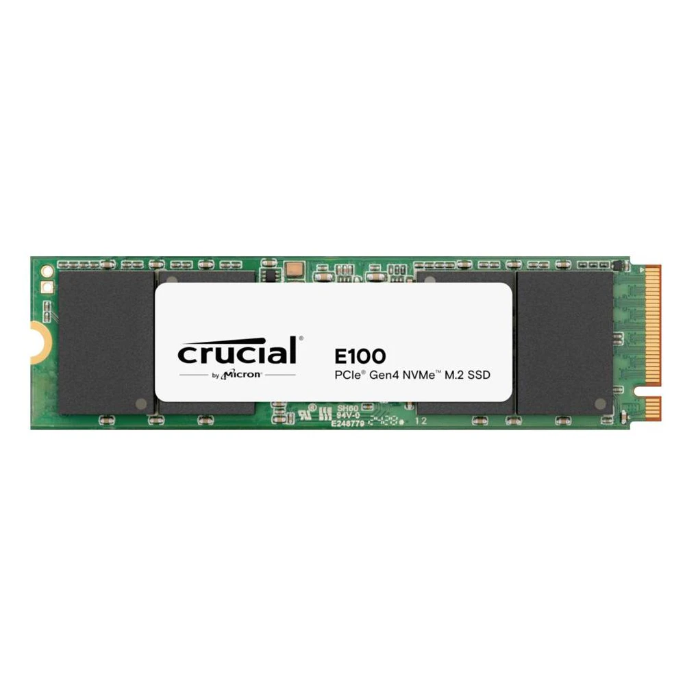 A large main feature product image of EX-DEMO Crucial E100 PCIe Gen4 NVMe M.2 SSD - 1TB