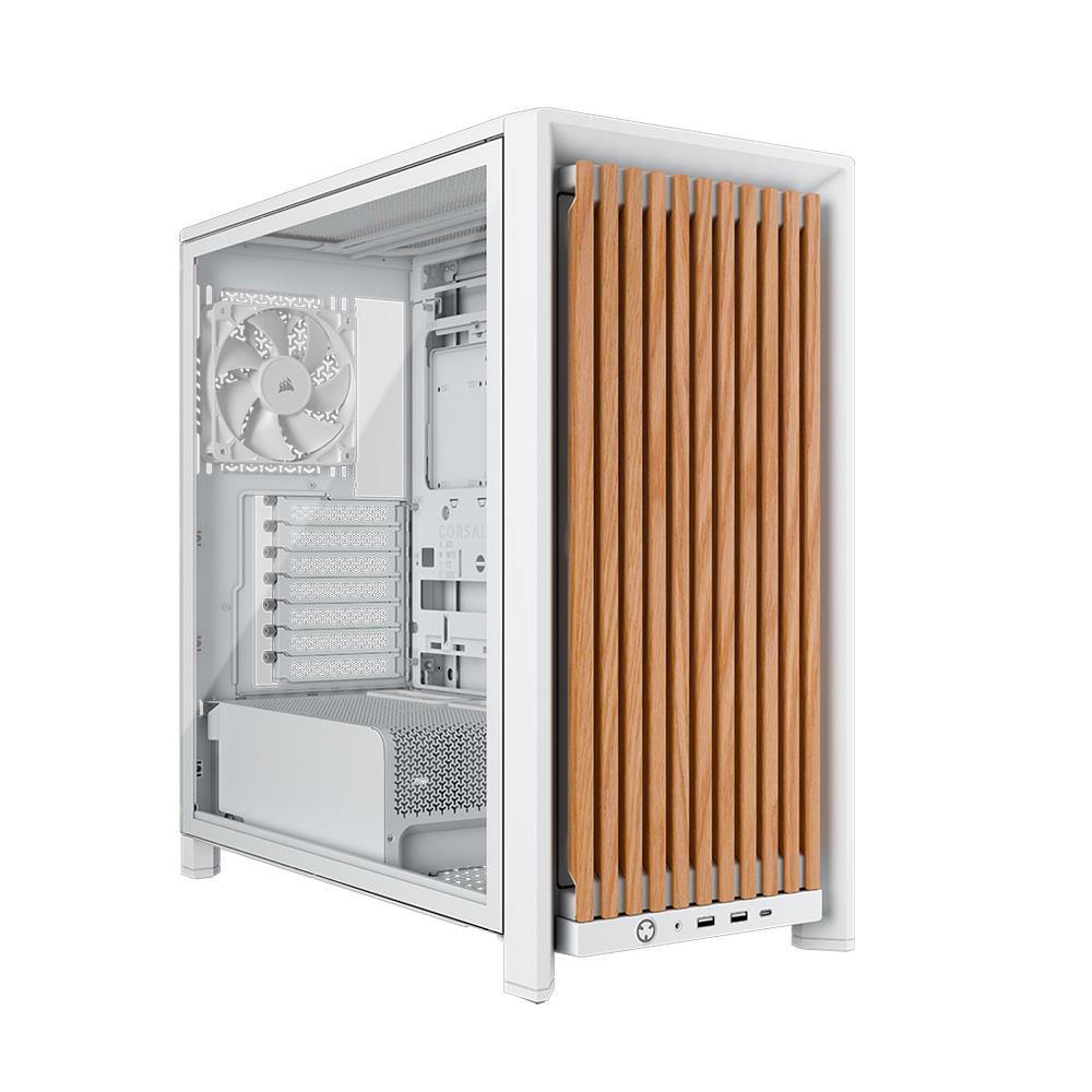 A large main feature product image of Corsair FRAME 4000D WOOD RS Modular Mid Tower Case (White)