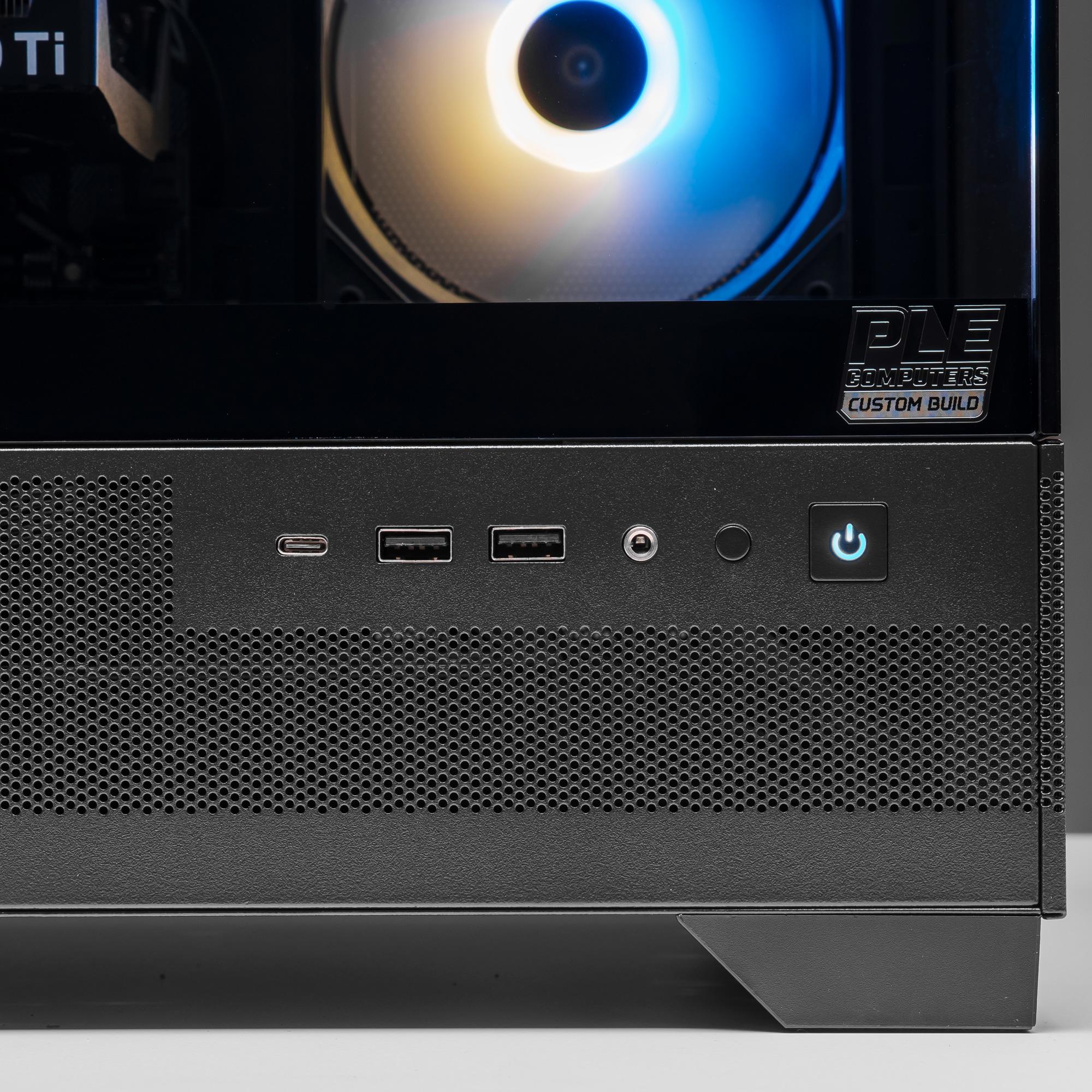 A large main feature product image of PLE Valkyrie RTX 5060 Ti Prebuilt Ready To Go Gaming PC