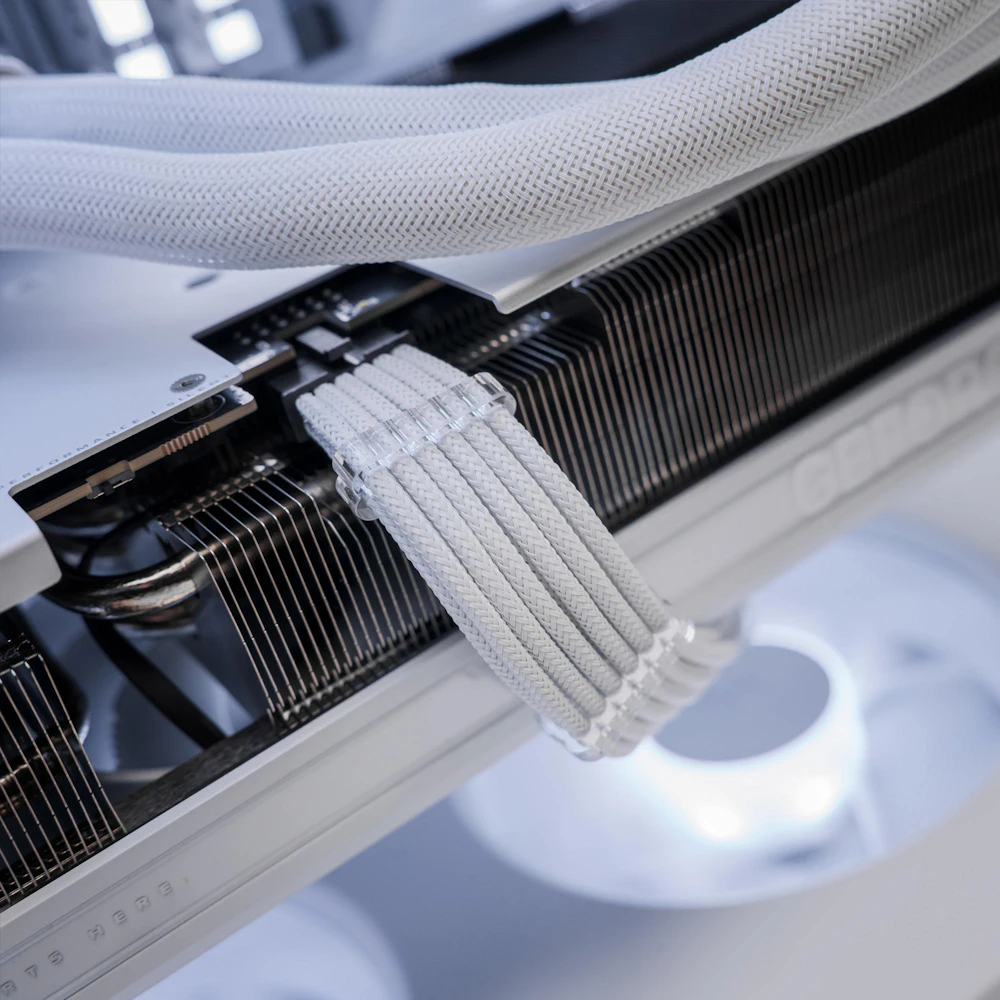 A large main feature product image of PLE Arctic RTX 5070 Ti Prebuilt Ready To Go Gaming PC
