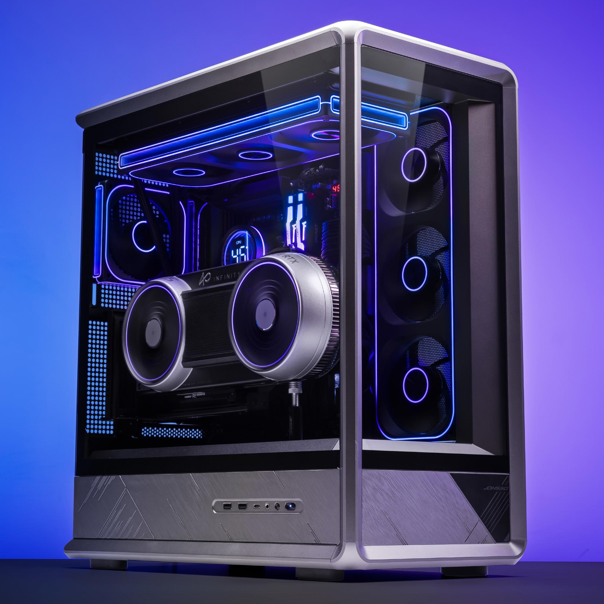 A large main feature product image of PLE Phantom RTX 5090 Prebuilt Ready To Go Gaming PC