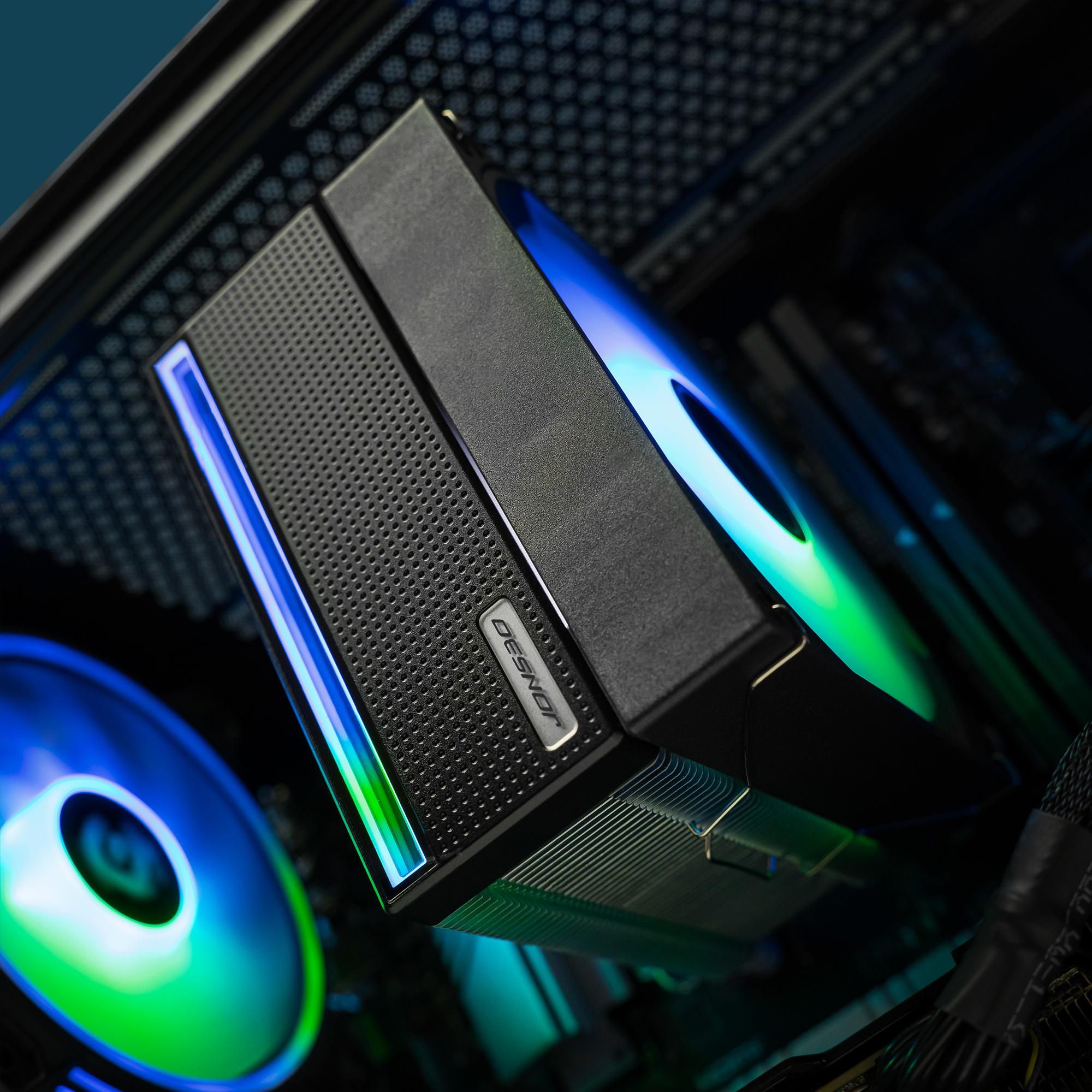 A large main feature product image of PLE Tidal RTX 5070Ti Prebuilt Ready To Go Gaming PC