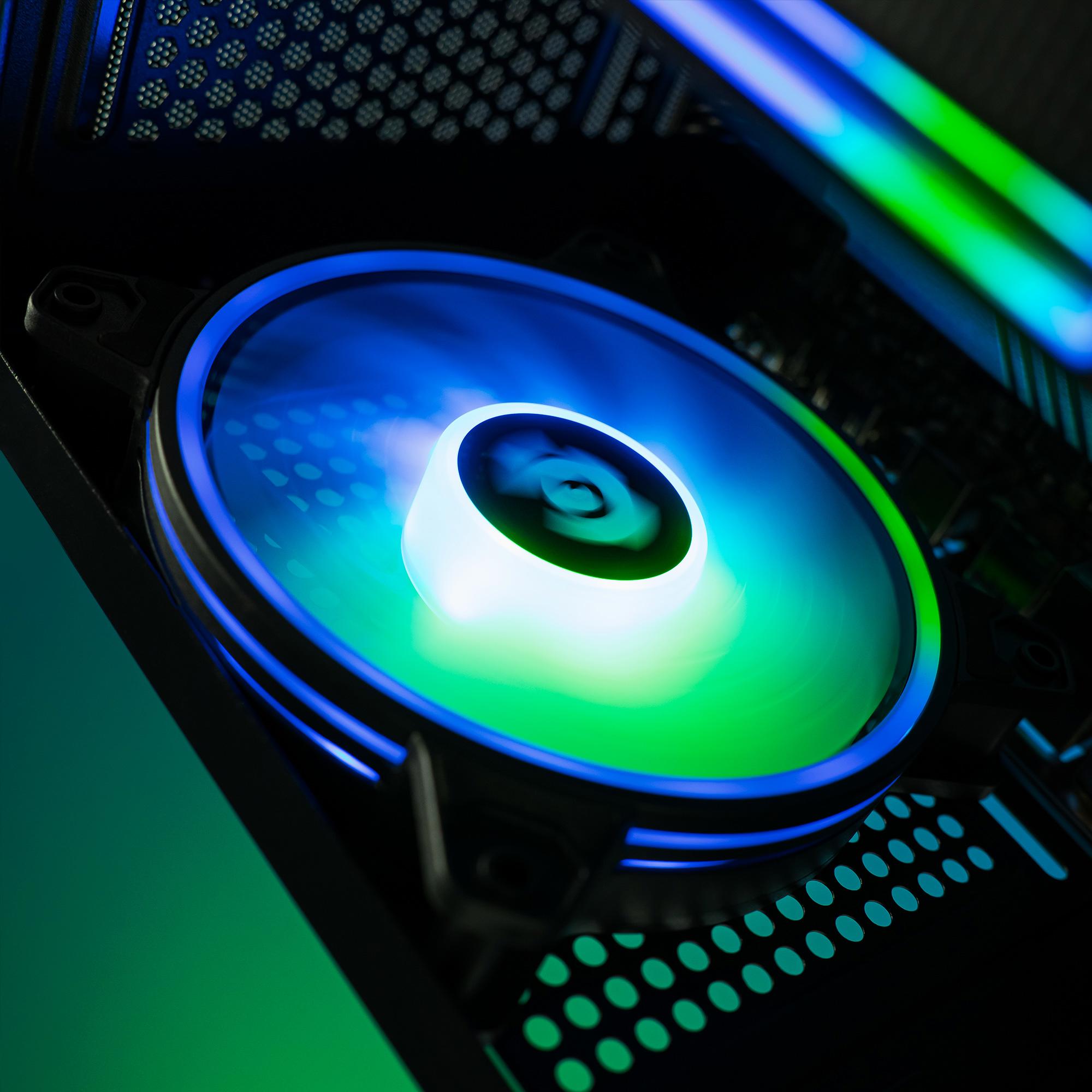 A large main feature product image of PLE Tidal RTX 5070Ti Prebuilt Ready To Go Gaming PC