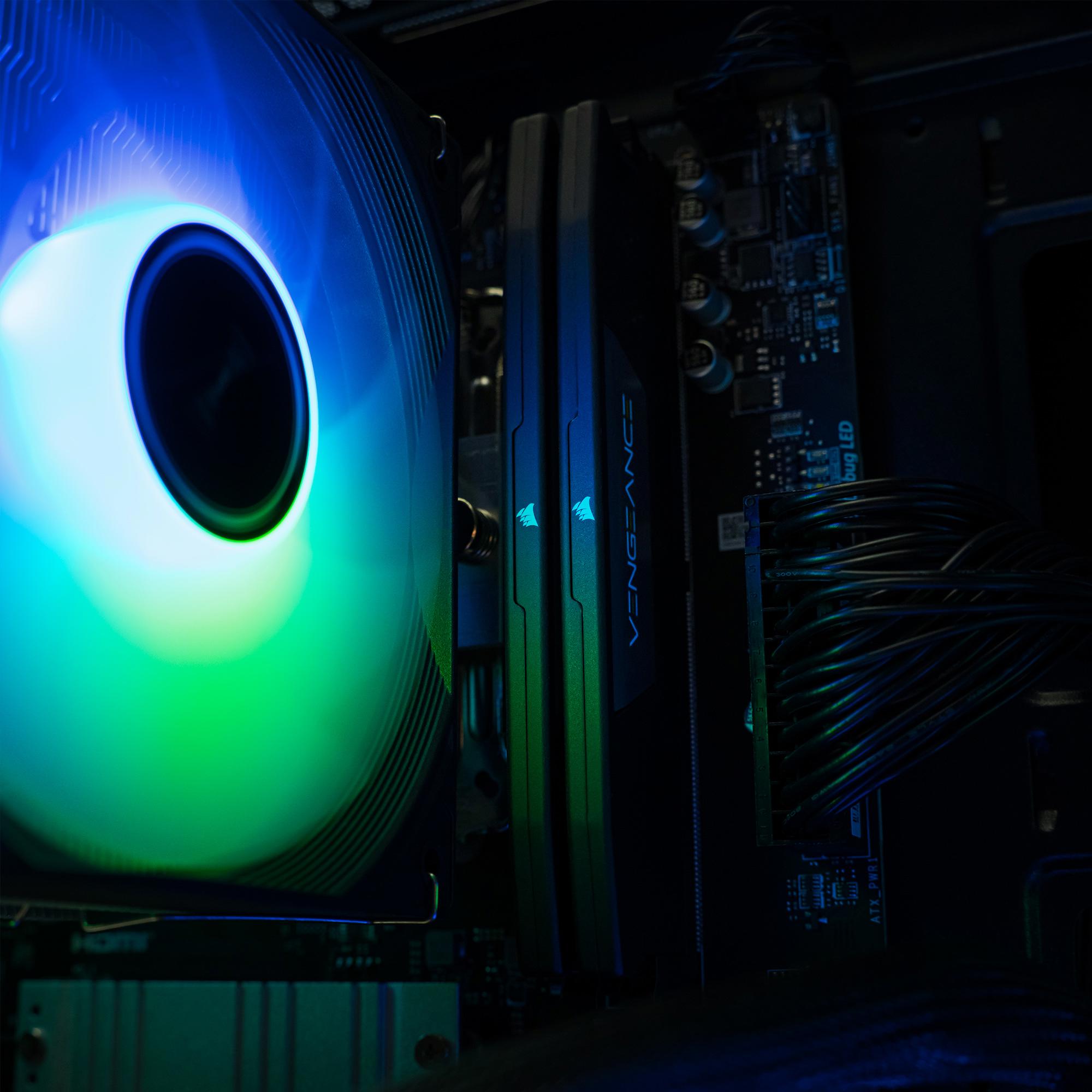 A large main feature product image of PLE Tidal RTX 5070Ti Prebuilt Ready To Go Gaming PC
