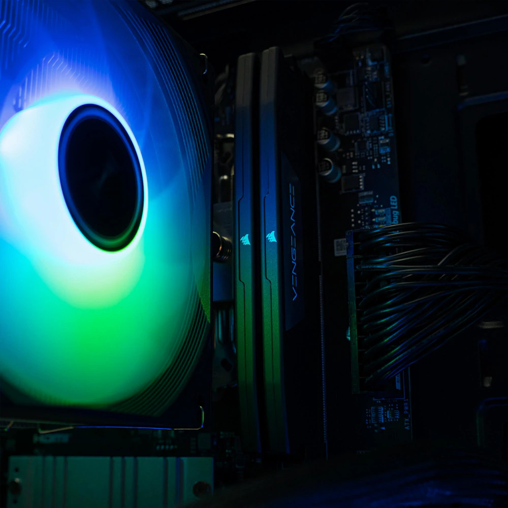A large main feature product image of PLE Tidal RTX 5070Ti Prebuilt Ready To Go Gaming PC