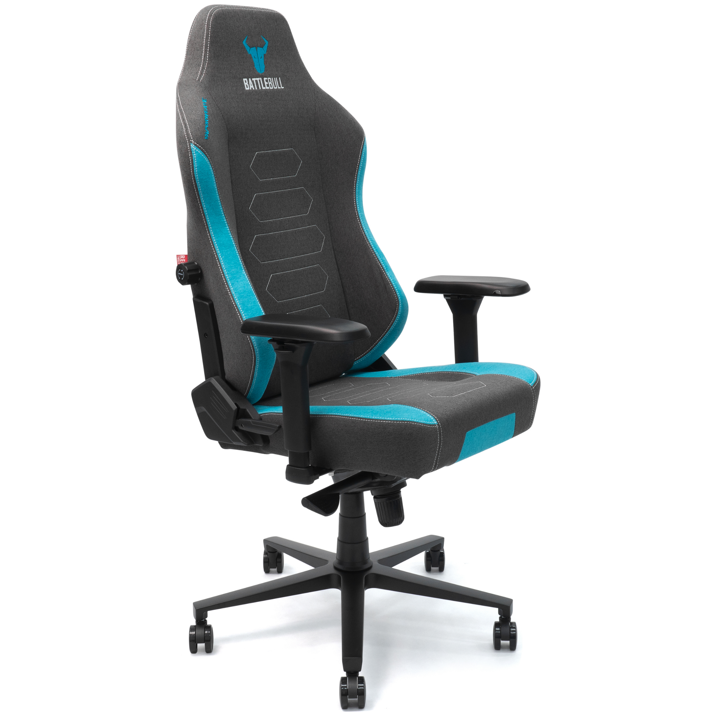 A large main feature product image of EX-DEMO BattleBull Vaporweave 2 Gaming Chair - Dark Grey/Turquoise