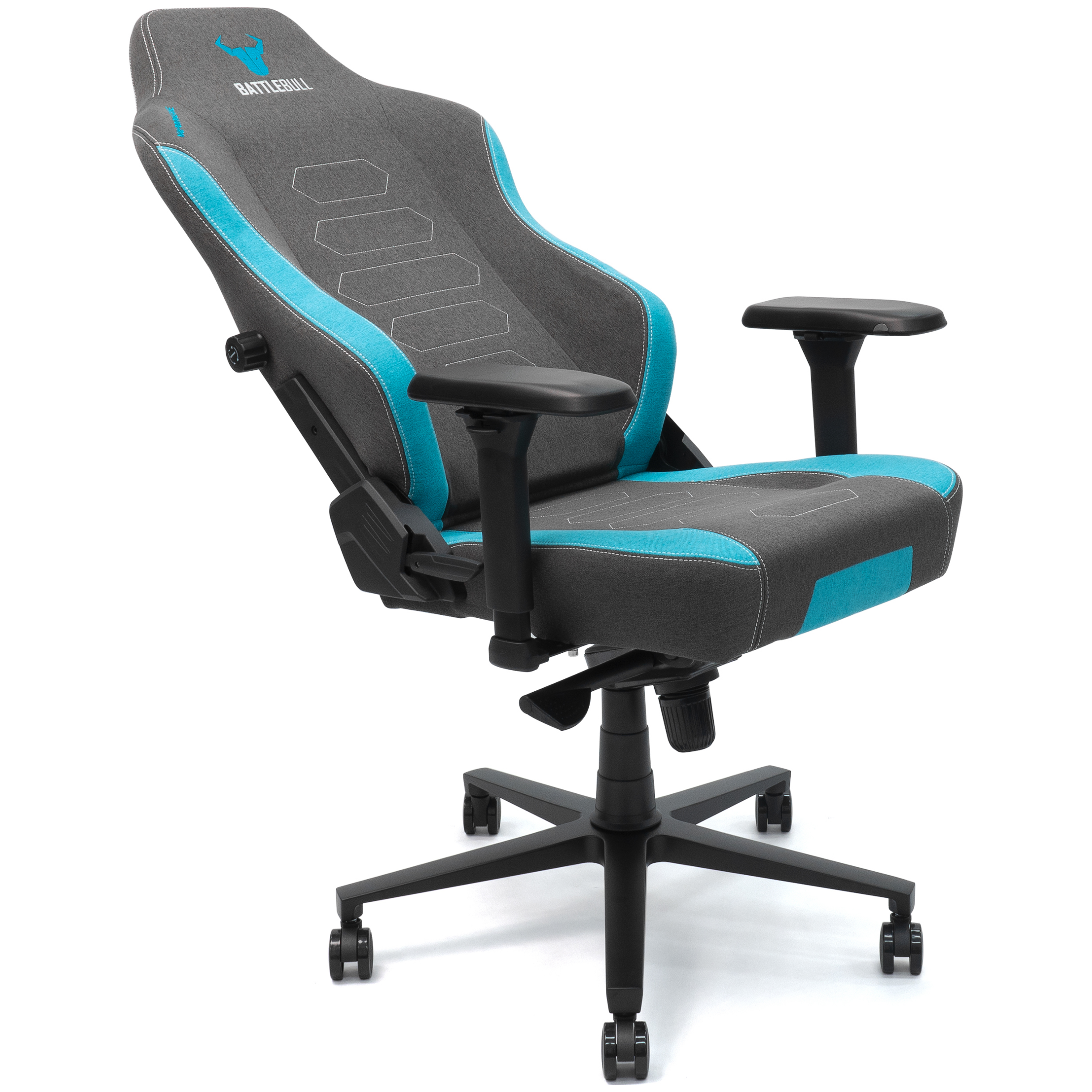 A large main feature product image of EX-DEMO BattleBull Vaporweave 2 Gaming Chair - Dark Grey/Turquoise