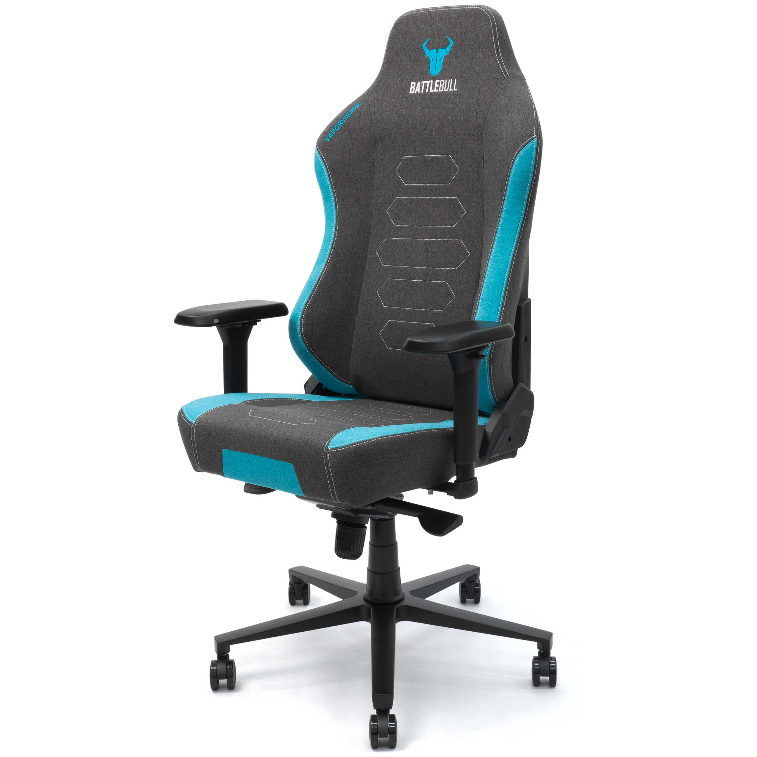 A large main feature product image of EX-DEMO BattleBull Vaporweave 2 Gaming Chair - Dark Grey/Turquoise