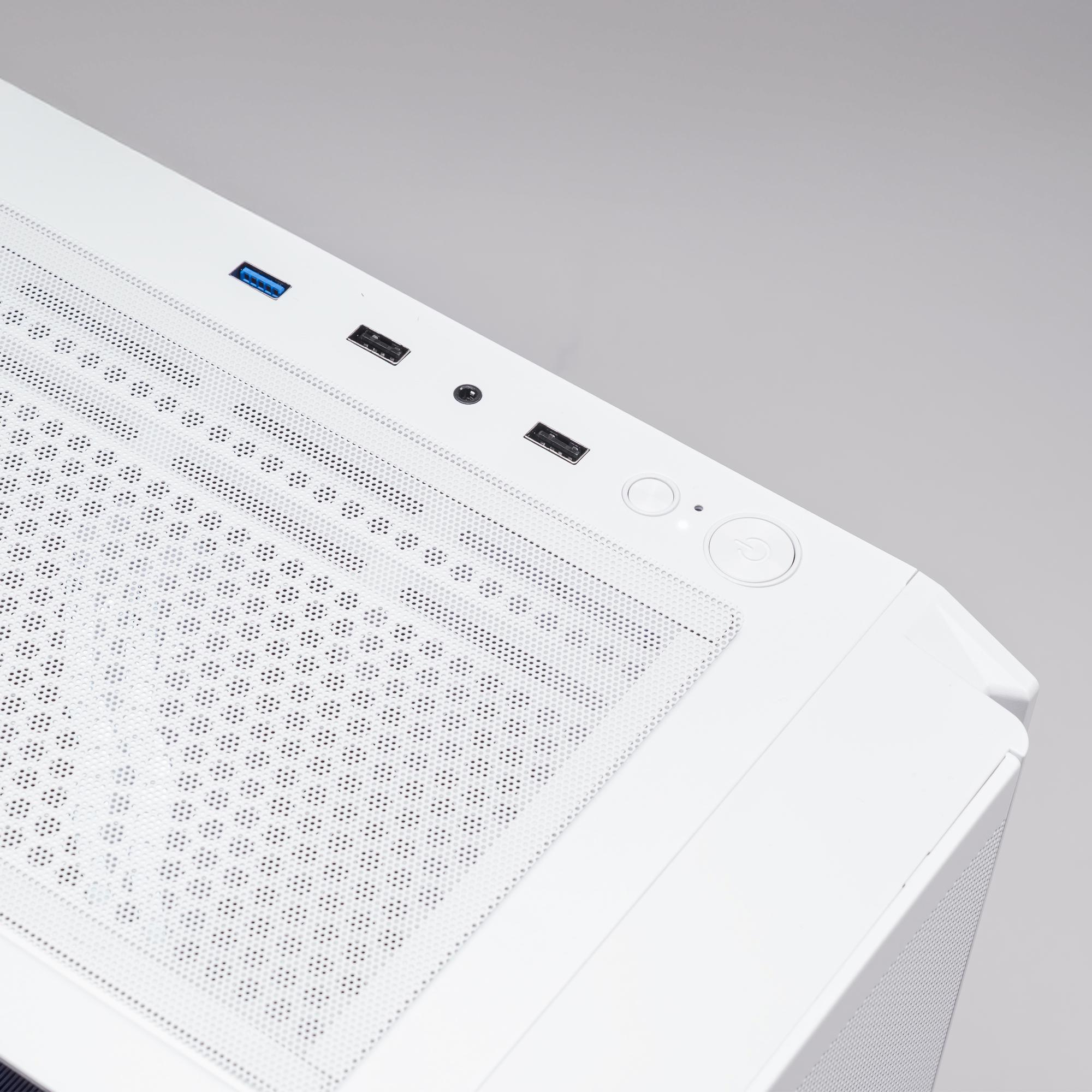 A large main feature product image of PLE Arctic RTX 5070 Prebuilt Ready To Go Gaming PC