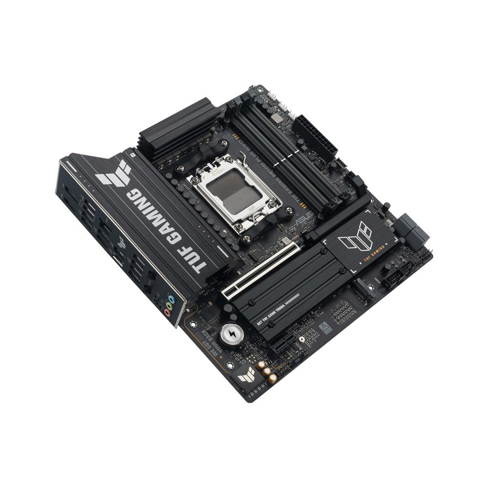 A large main feature product image of ASUS TUF Gaming B850M-Plus WiFi7 AM5 mATX Desktop Motherboard