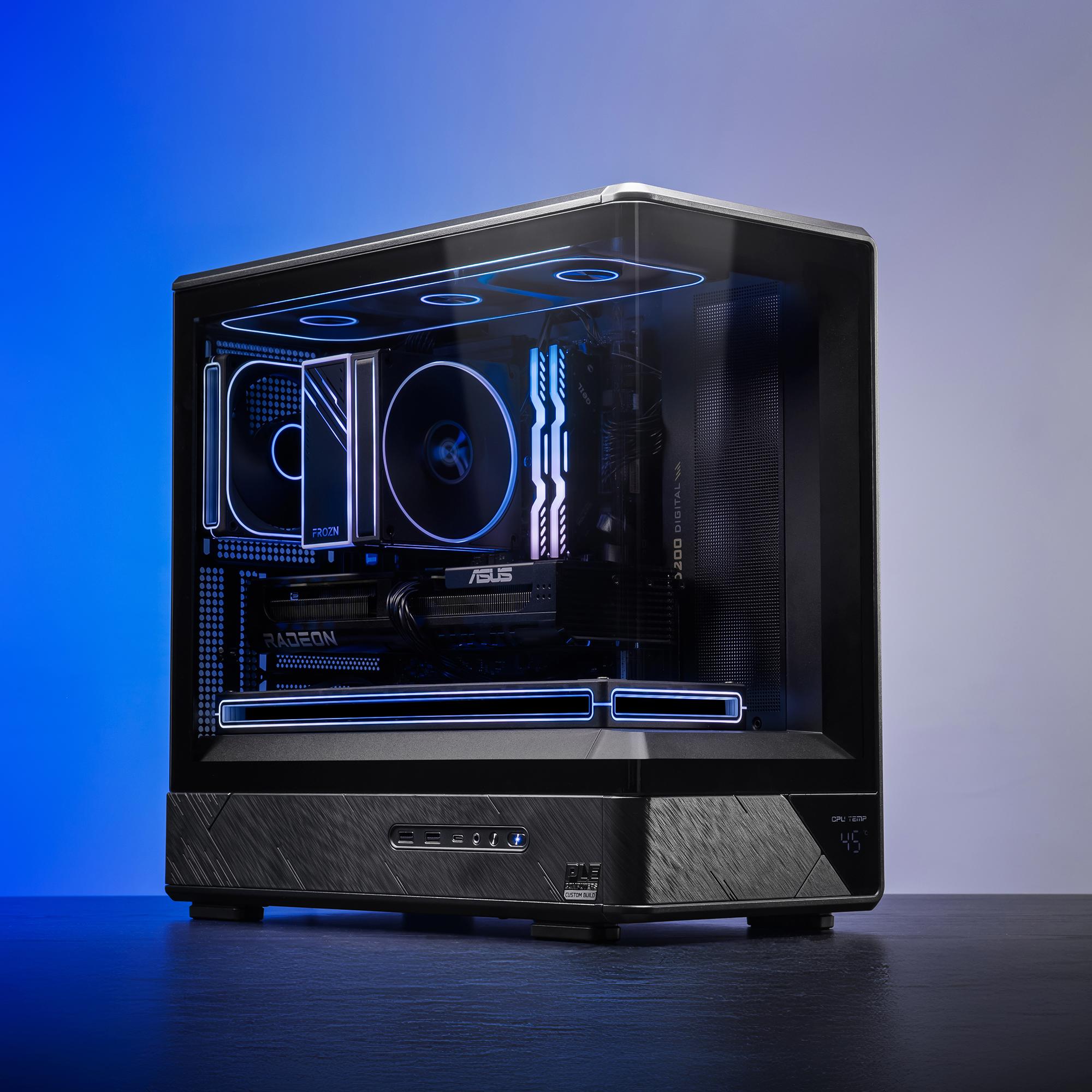A large main feature product image of EX-DEMO PLE Carbon RX 9060 XT Prebuilt Ready To Go Gaming PC