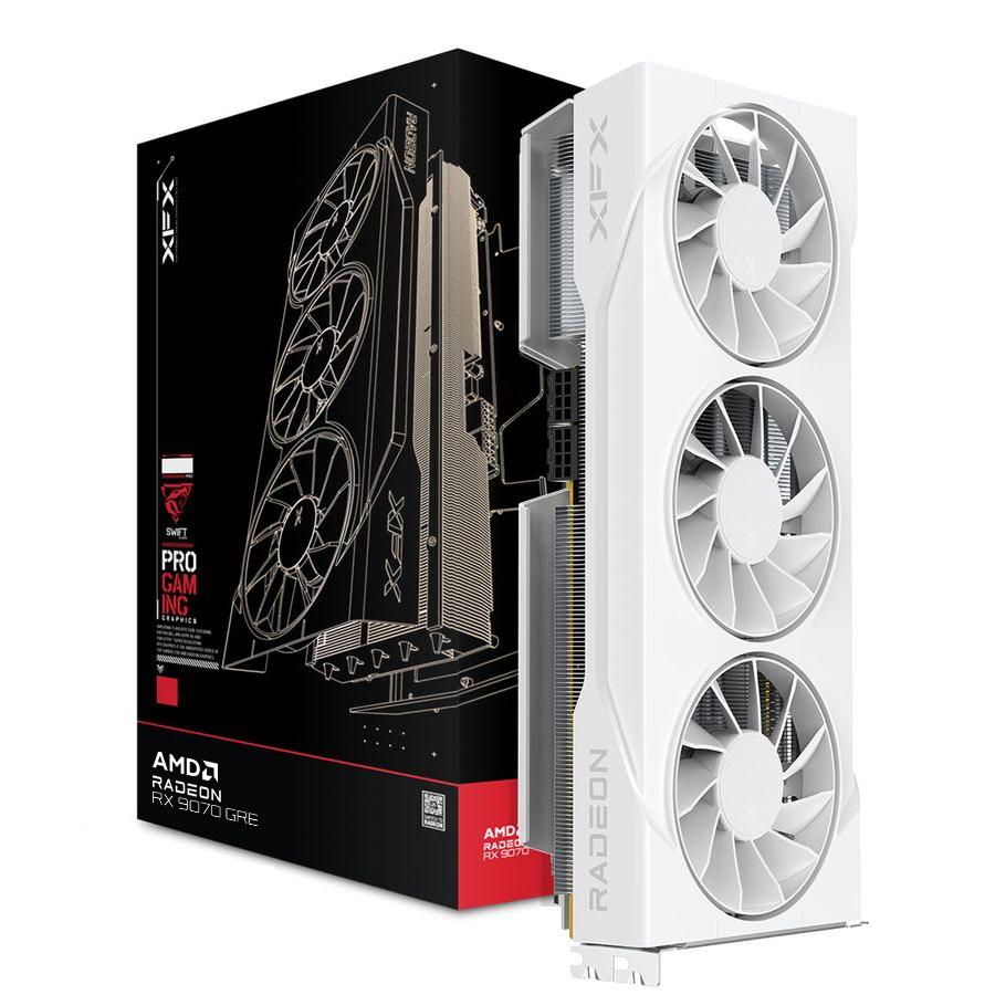 A large main feature product image of XFX Swift RX 9070 GRE 12GB GDDR6 - White