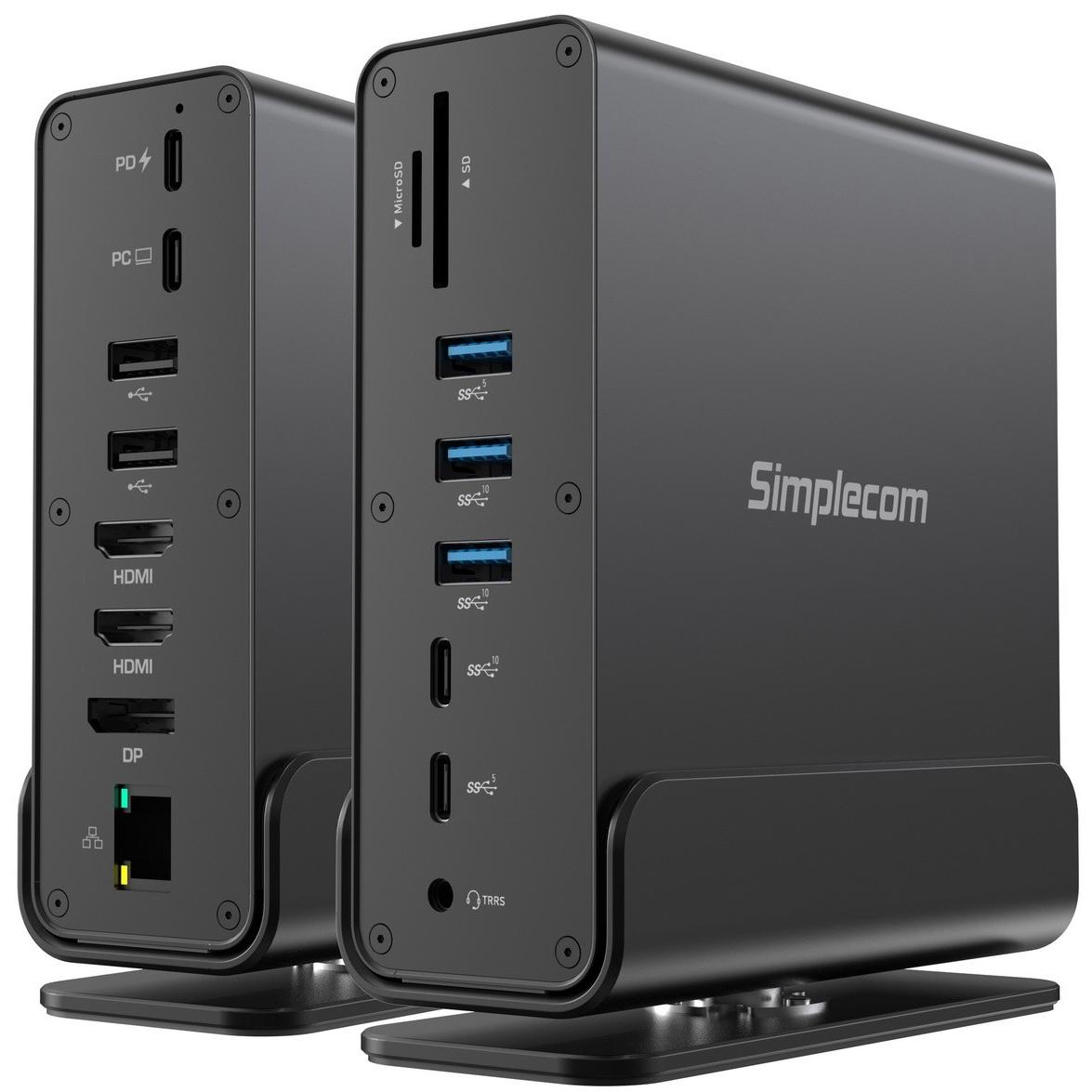 A large main feature product image of EX-DEMO Simplecom CHT815 15-in-1 USB Type-C 4K Triple Display MST Docking Station with Dual HDMI DP