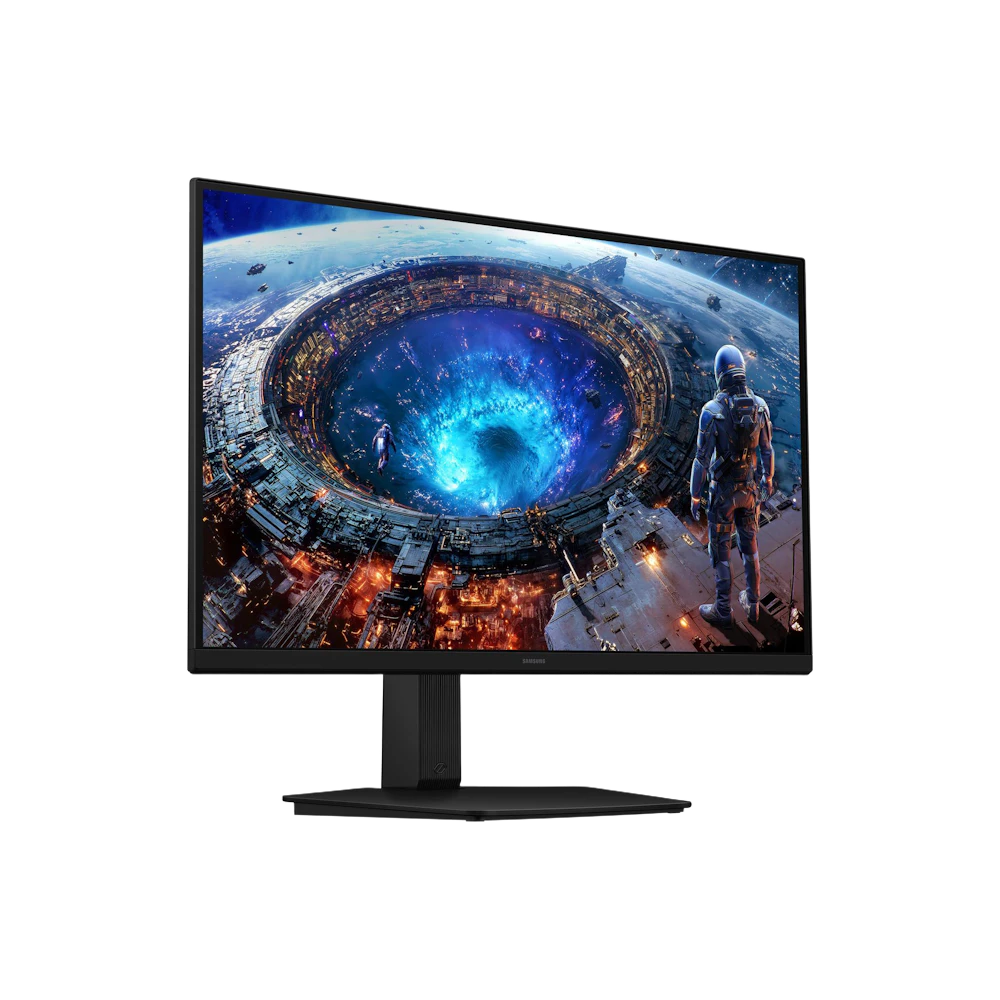 A large main feature product image of Samsung Odyssey G8 - 27" 5K 180Hz / 1440p 360Hz Dual Mode Fast IPS Gaming Monitor