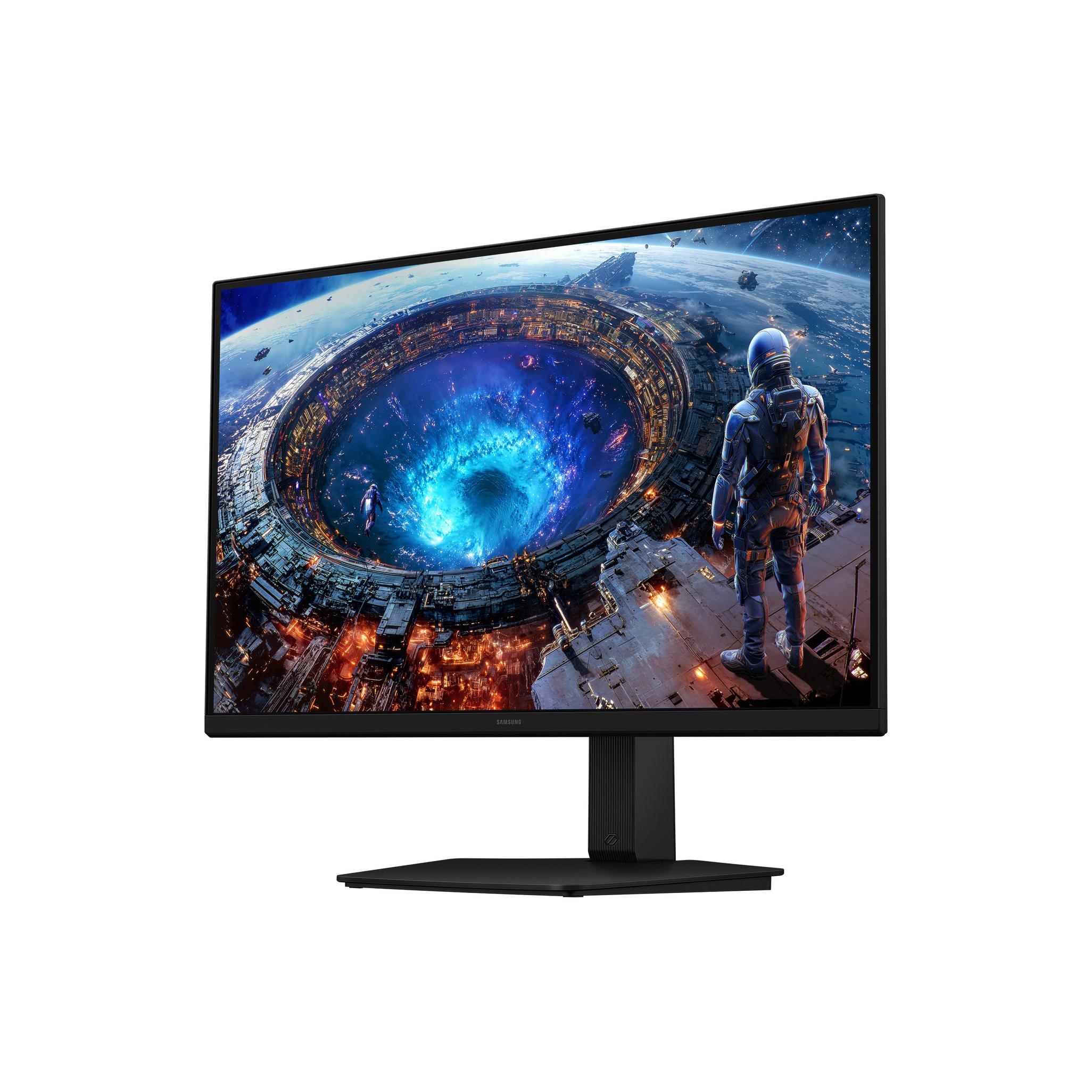 A large main feature product image of Samsung Odyssey G8 - 27" 5K 180Hz / 1440p 360Hz Dual Mode Fast IPS Gaming Monitor