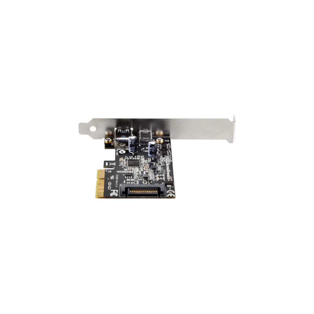 A large main feature product image of EX-DEMO SilverStone ECU03 USB3.1 PCIe Controller Card with 1x USB Type-A and 1x USB Type-C Port