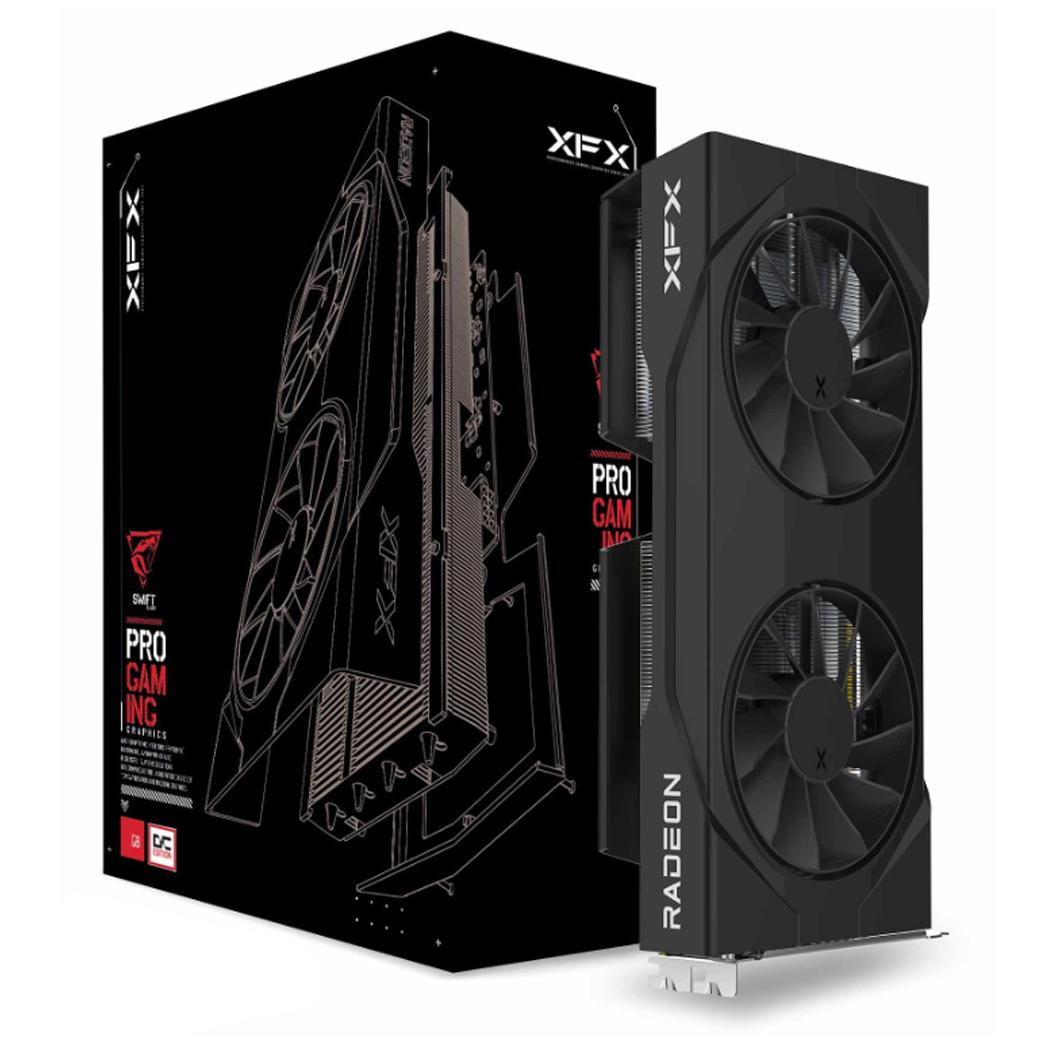 A large main feature product image of EX-DEMO XFX Radeon RX 9060 XT Swift OC Dual Fan 16GB GDDR6