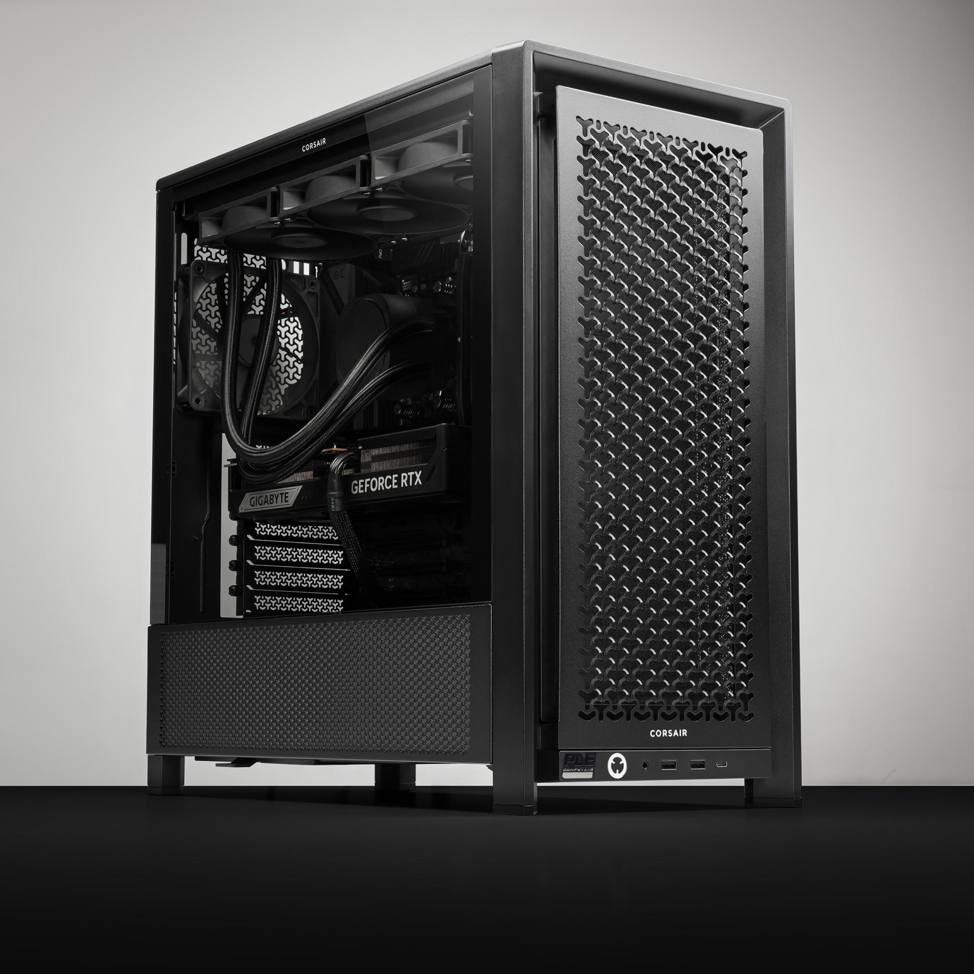 A large main feature product image of PLE Blackout RTX 5080 Prebuilt Ready To Go Gaming PC