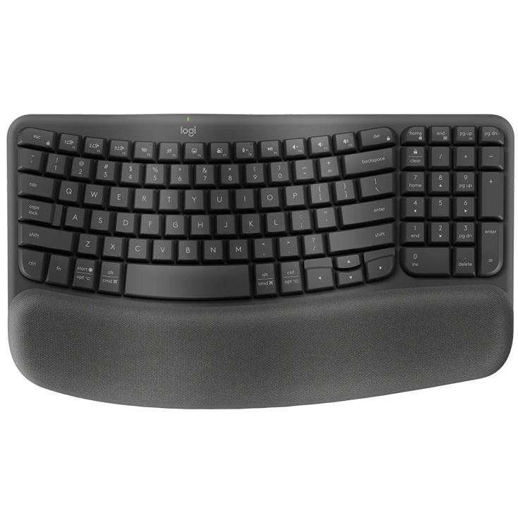 A large main feature product image of EX-DEMO Logitech Wave Keys Ergonomic Wireless Keyboard (Graphite)