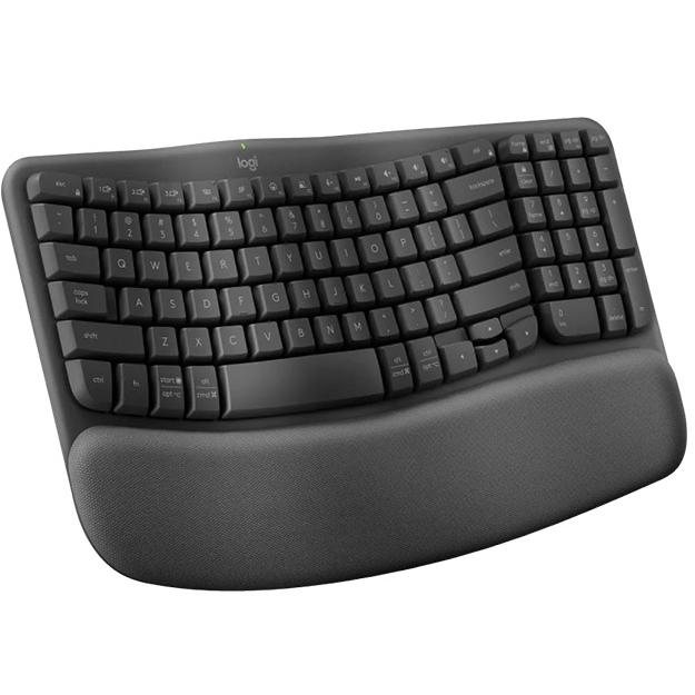 A large main feature product image of EX-DEMO Logitech Wave Keys Ergonomic Wireless Keyboard (Graphite)