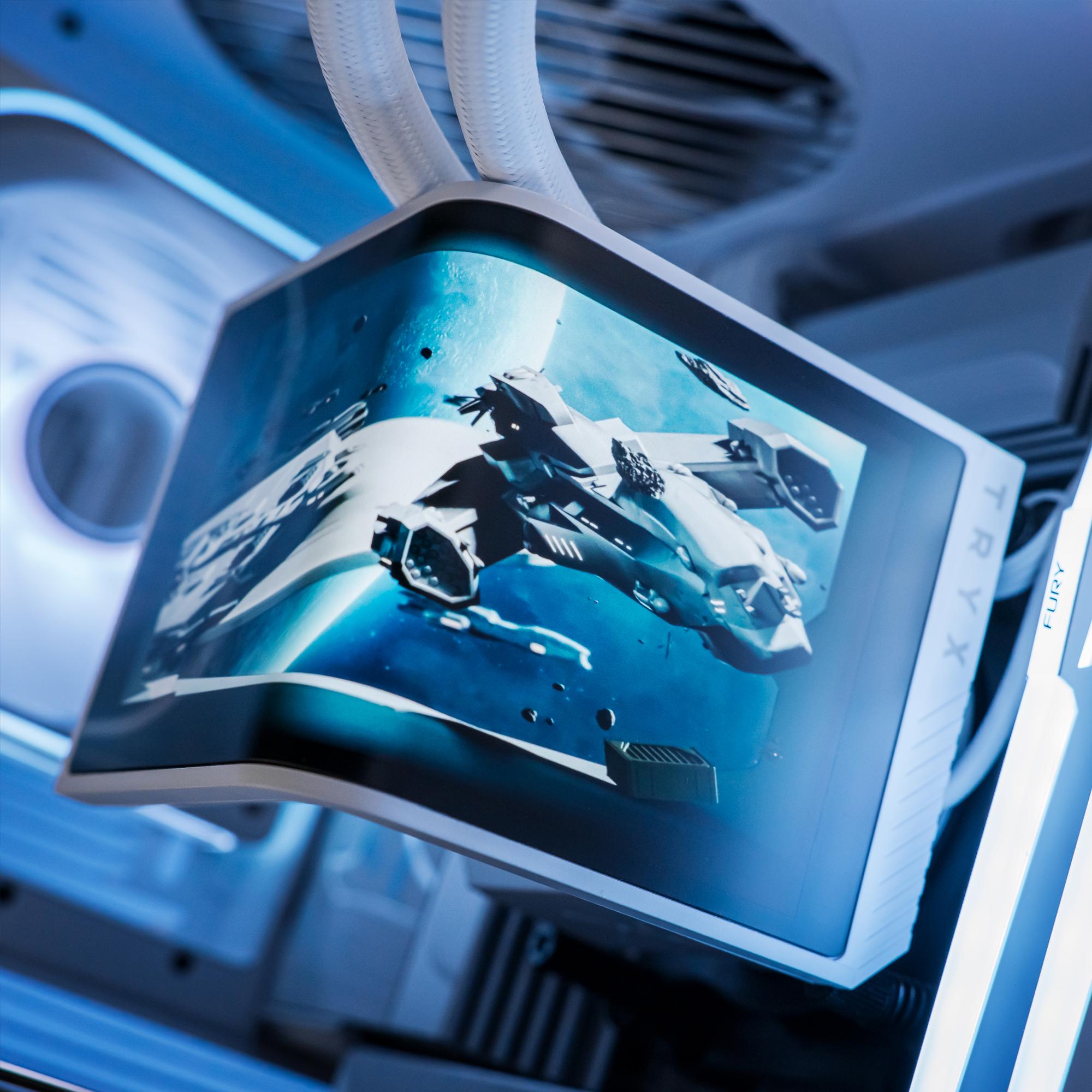 A large main feature product image of PLE Apollo RTX 5090 Prebuilt Ready To Go Gaming PC