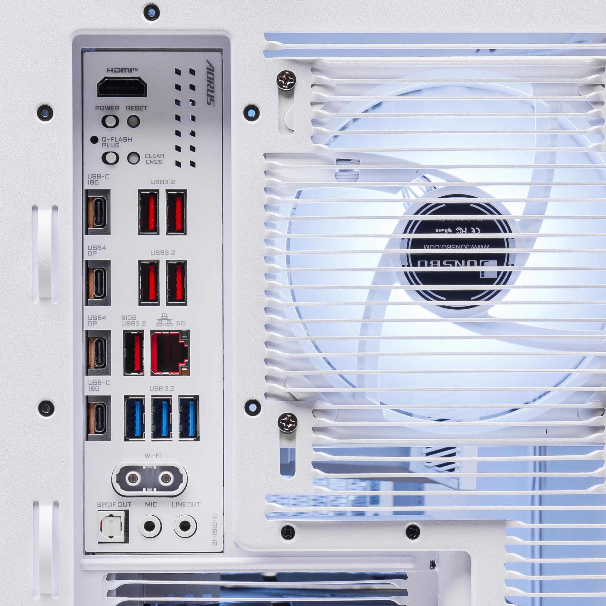 A large main feature product image of PLE Apollo RTX 5090 Prebuilt Ready To Go Gaming PC