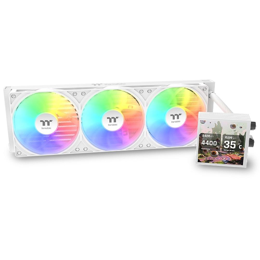 A large main feature product image of Thermaltake LB360 Ultra - ARGB Customizable 3.95" LCD Display 360mm AIO Liquid CPU Cooler (White)