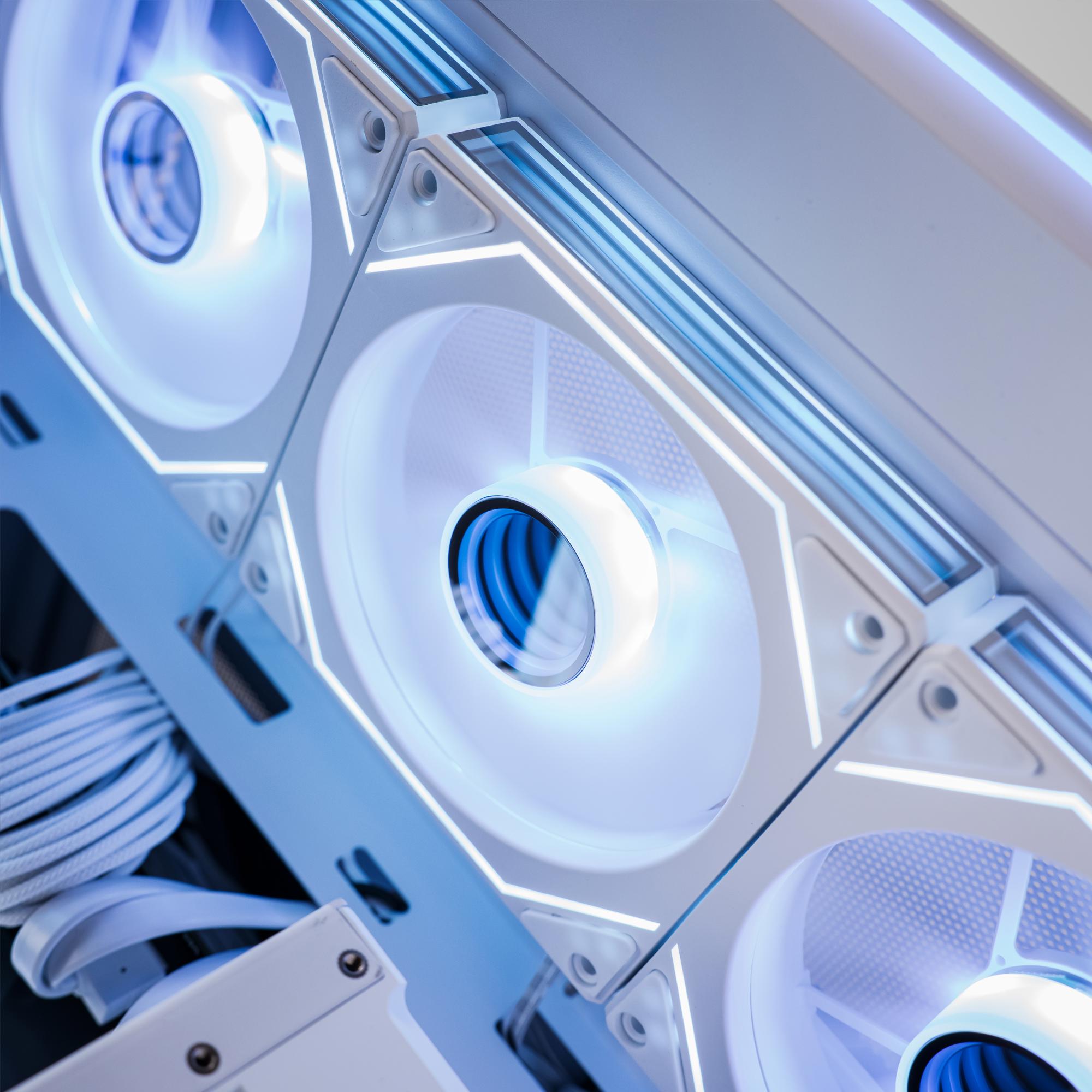 A large main feature product image of EX-DEMO PLE Blizzard RTX 5070 Ti Prebuilt Ready To Go Gaming PC