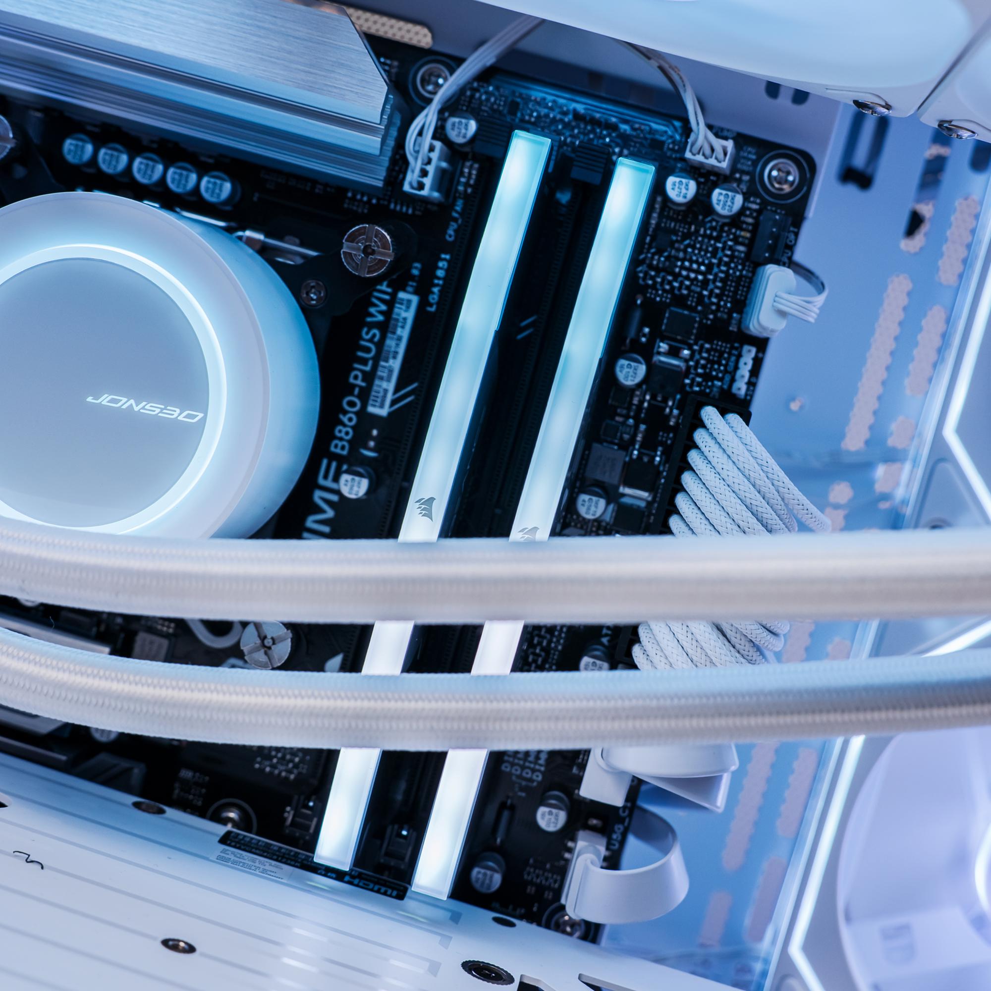 A large main feature product image of EX-DEMO PLE Blizzard RTX 5070 Ti Prebuilt Ready To Go Gaming PC