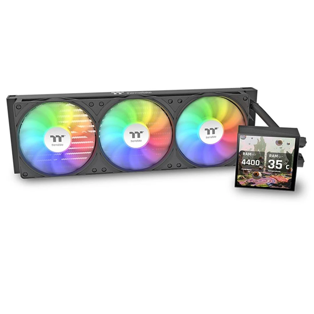 A large main feature product image of Thermaltake LB360 Ultra - ARGB Customizable 3.95" LCD Display 360mm AIO Liquid CPU Cooler (Black)